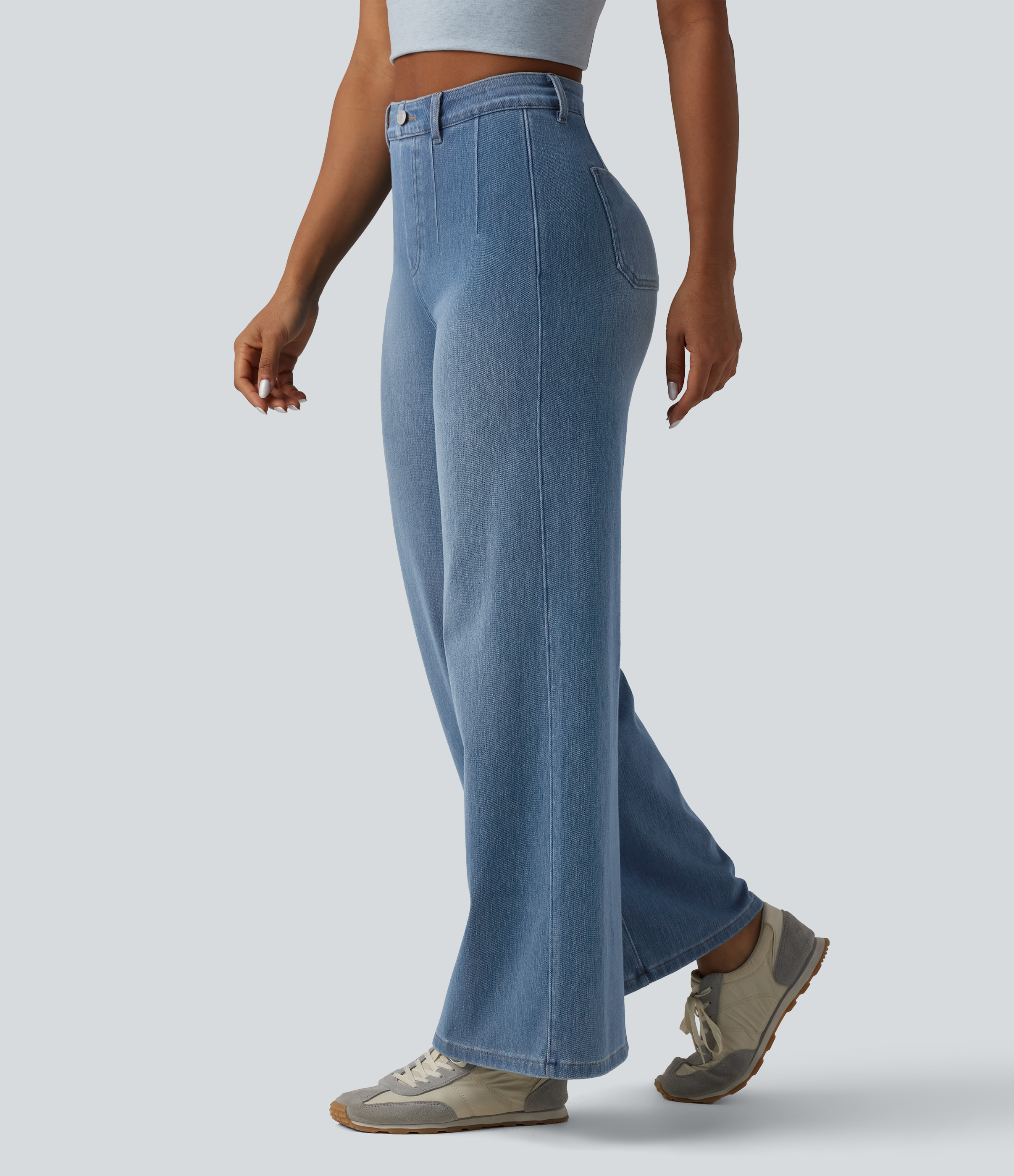Halara Flex™ Curvy High Waisted Tummy Control Wide Leg Casual Jeans with Pockets