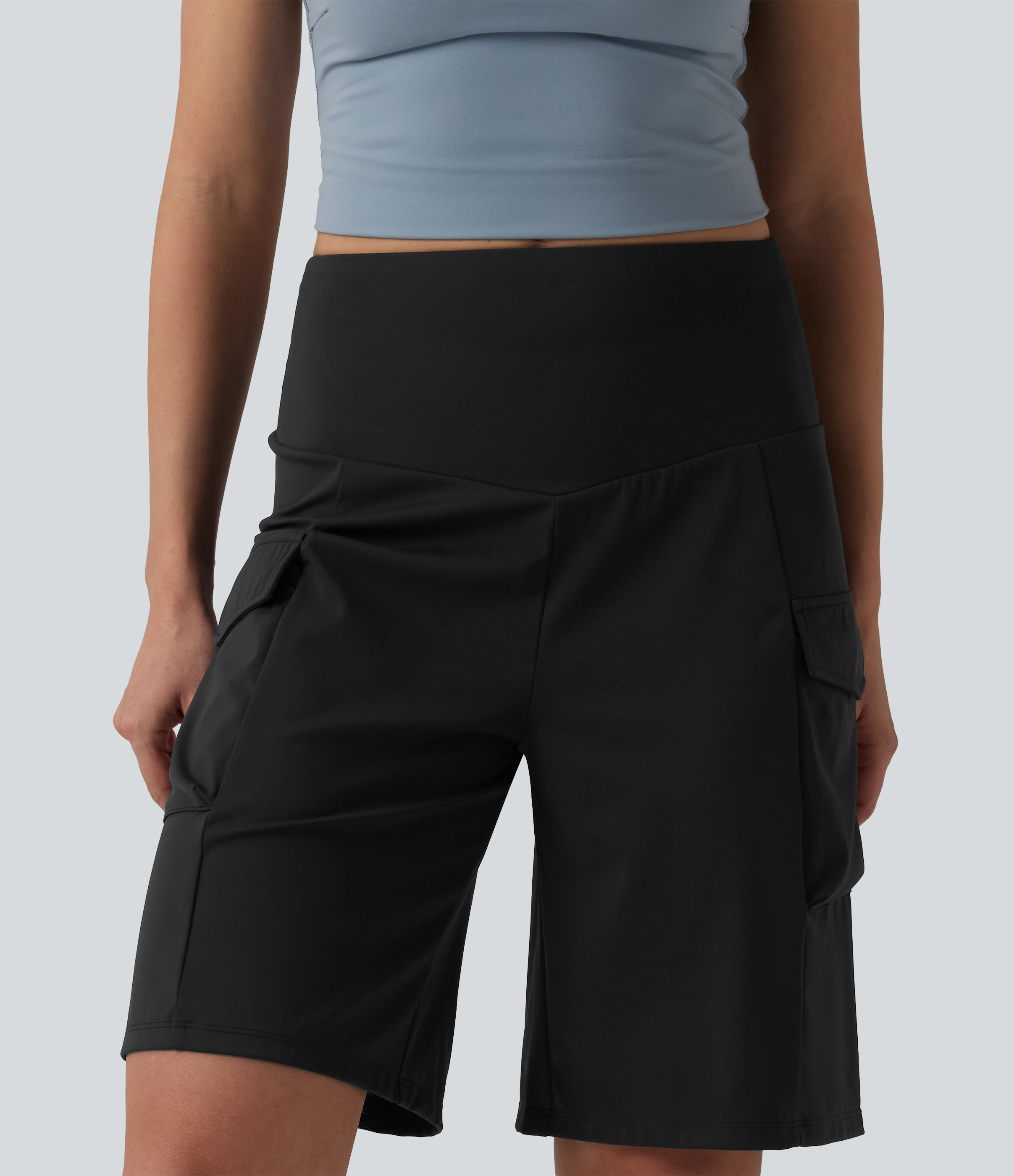 Halara Mid Rise Cargo Yoga Baggy Shorts with Pockets Gym Short - Black - XS booty shorts compression shorts yoga shorts