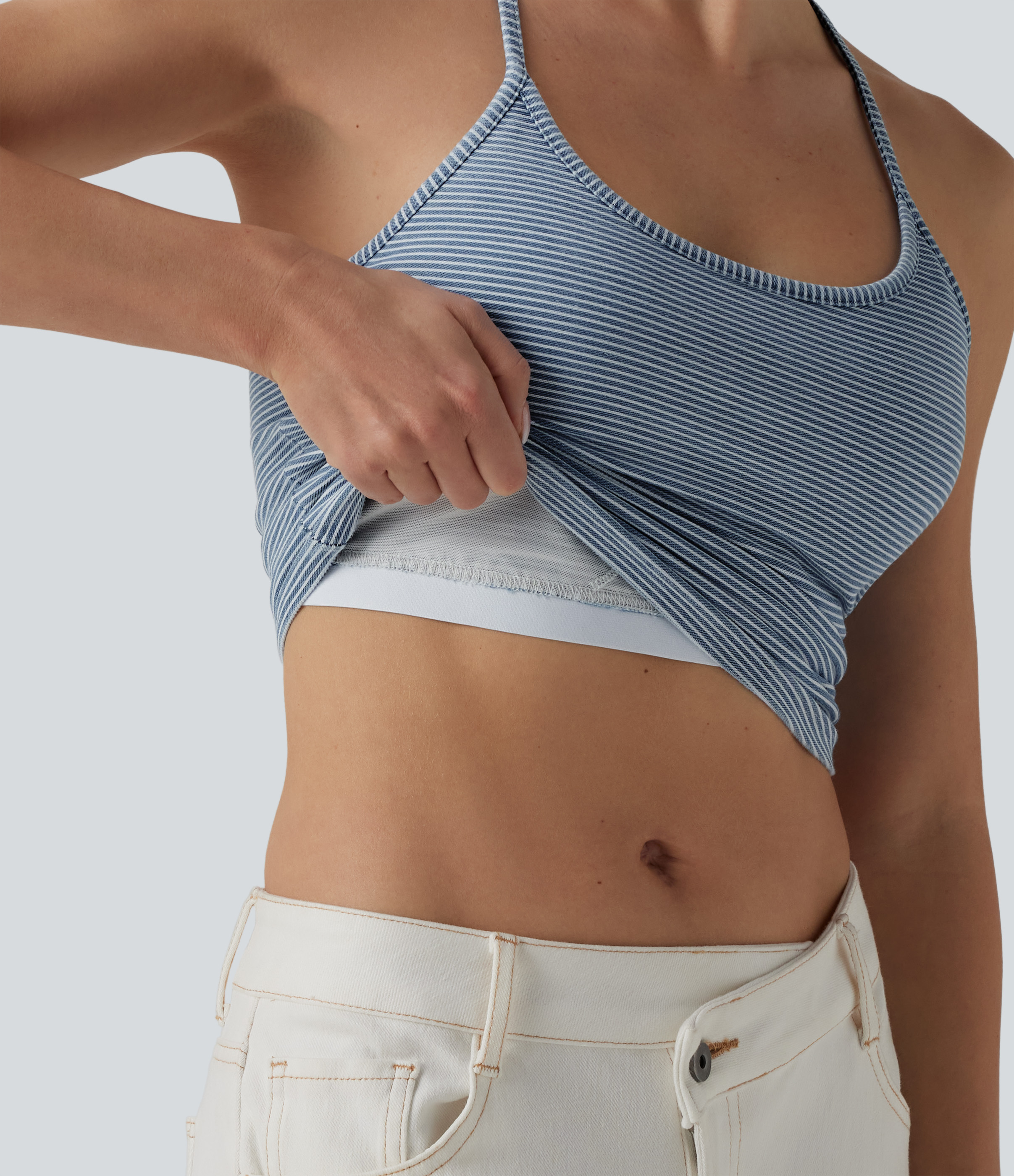 Top débardeur denim décontracté Halara Flex™ col U brassière intégrée rayé