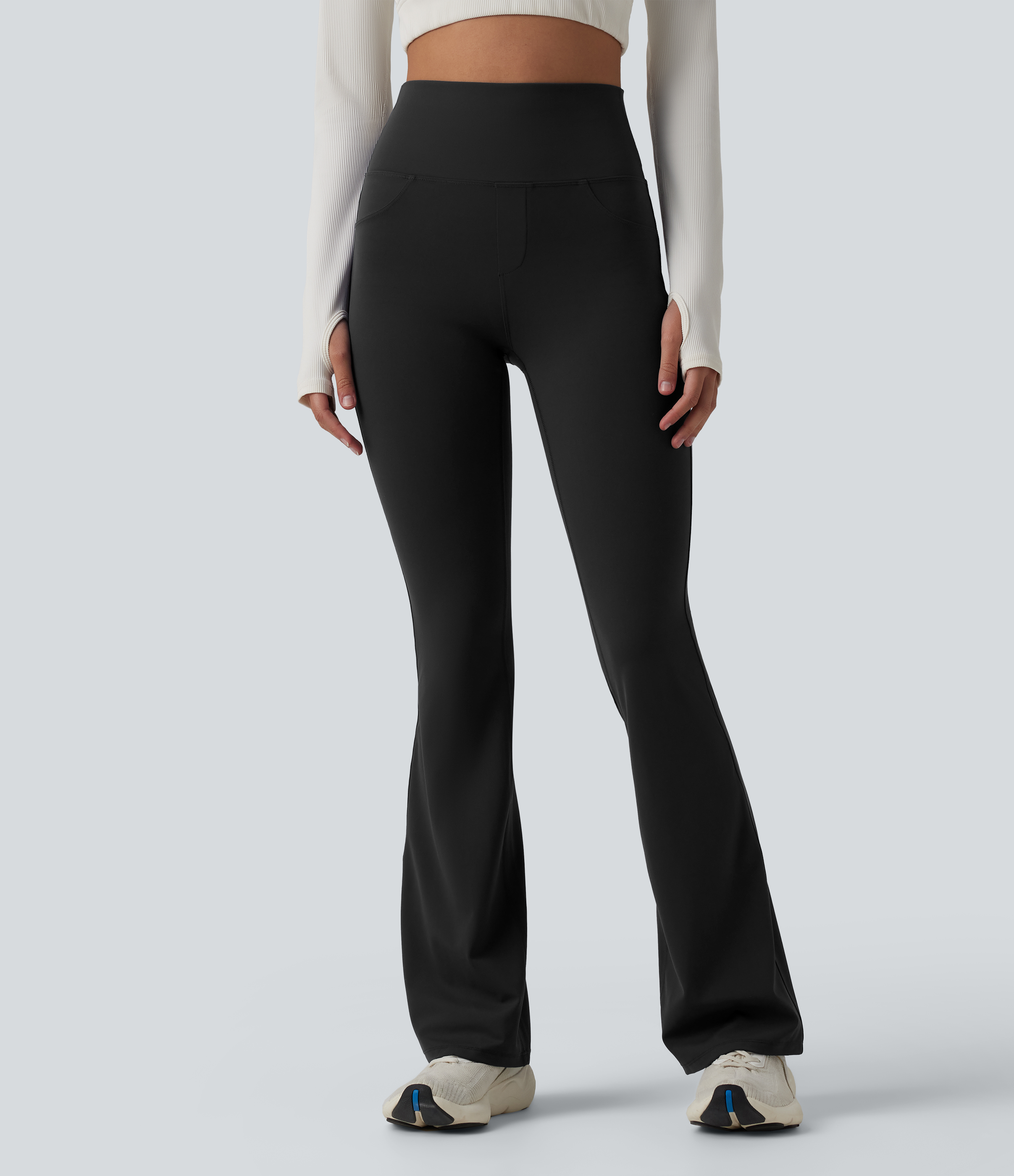 Black Halara UltraSculpt™ High Waisted Tummy Control Bootcut Workout Leggings with Pockets / 2