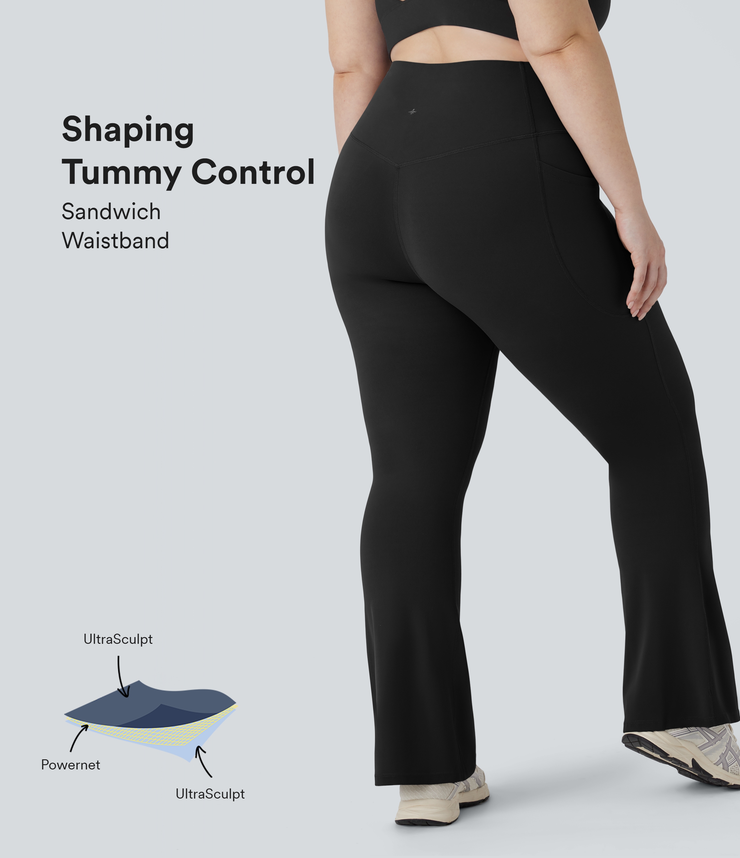 Halara UltraSculpt™ - Leggings de yoga gainants coupe bootcut, taille haute, poches latérales et effet ventre plat