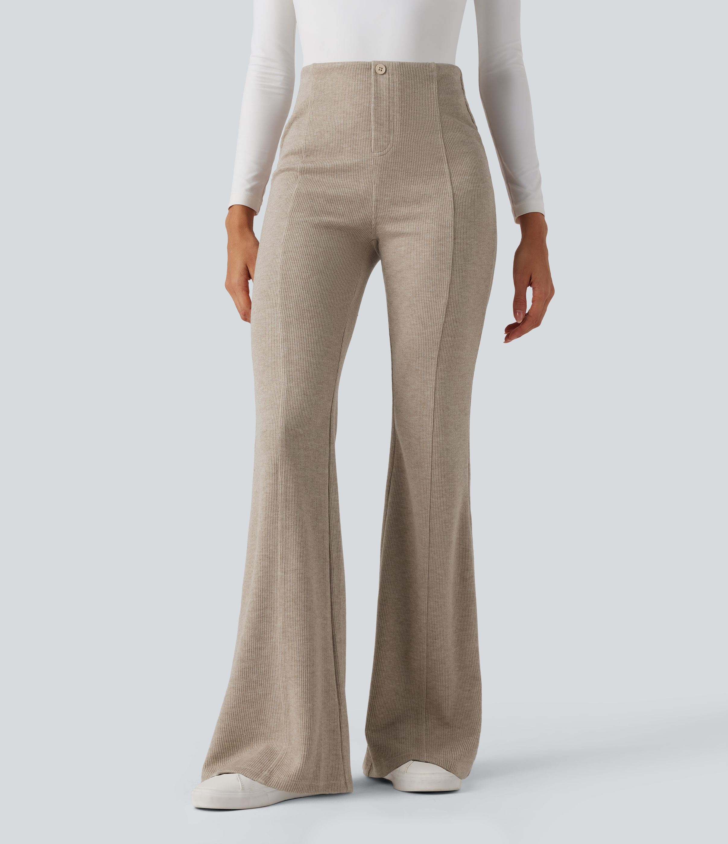 Ribbed High Waisted Tummy Control Casual Flare Pants