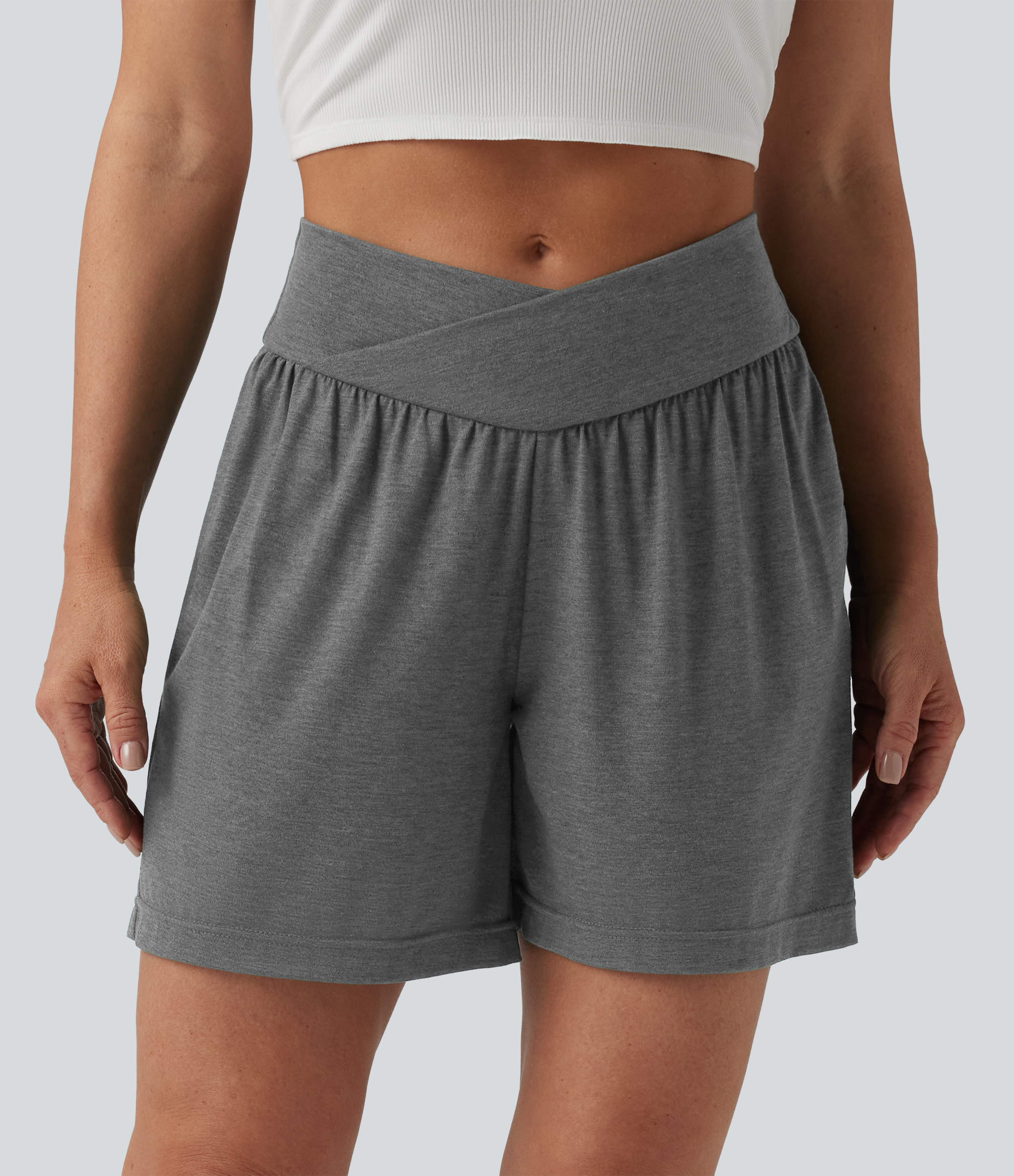 Women's High Waisted Crossover Casual Shorts 5'' with Pockets - Halara