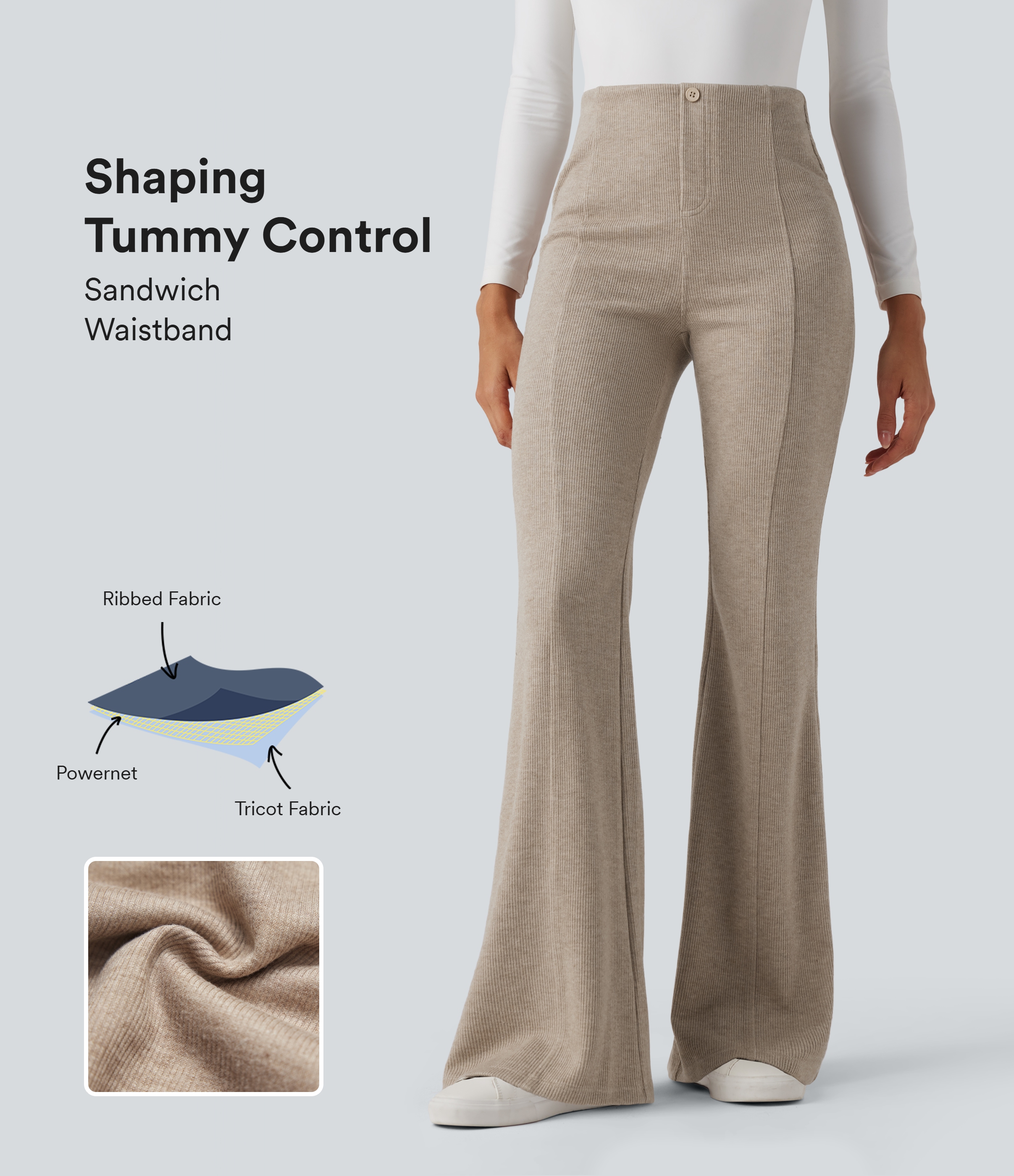 Ribbed High Waisted Tummy Control Casual Flare Pants