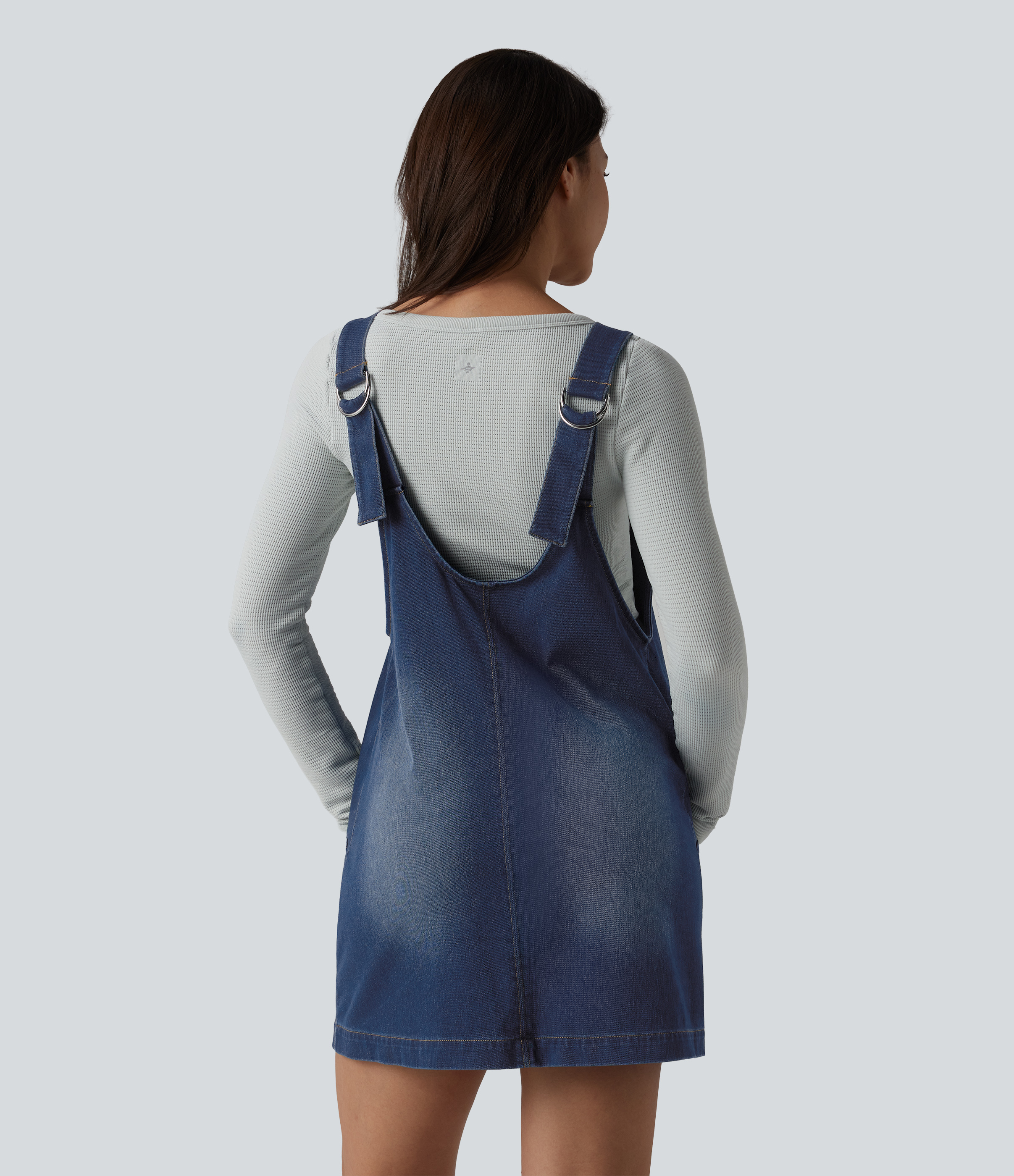 Estate Blue Denim Robe mini décontractée Halara Flex™ col V en denim délavé avec poches / 2