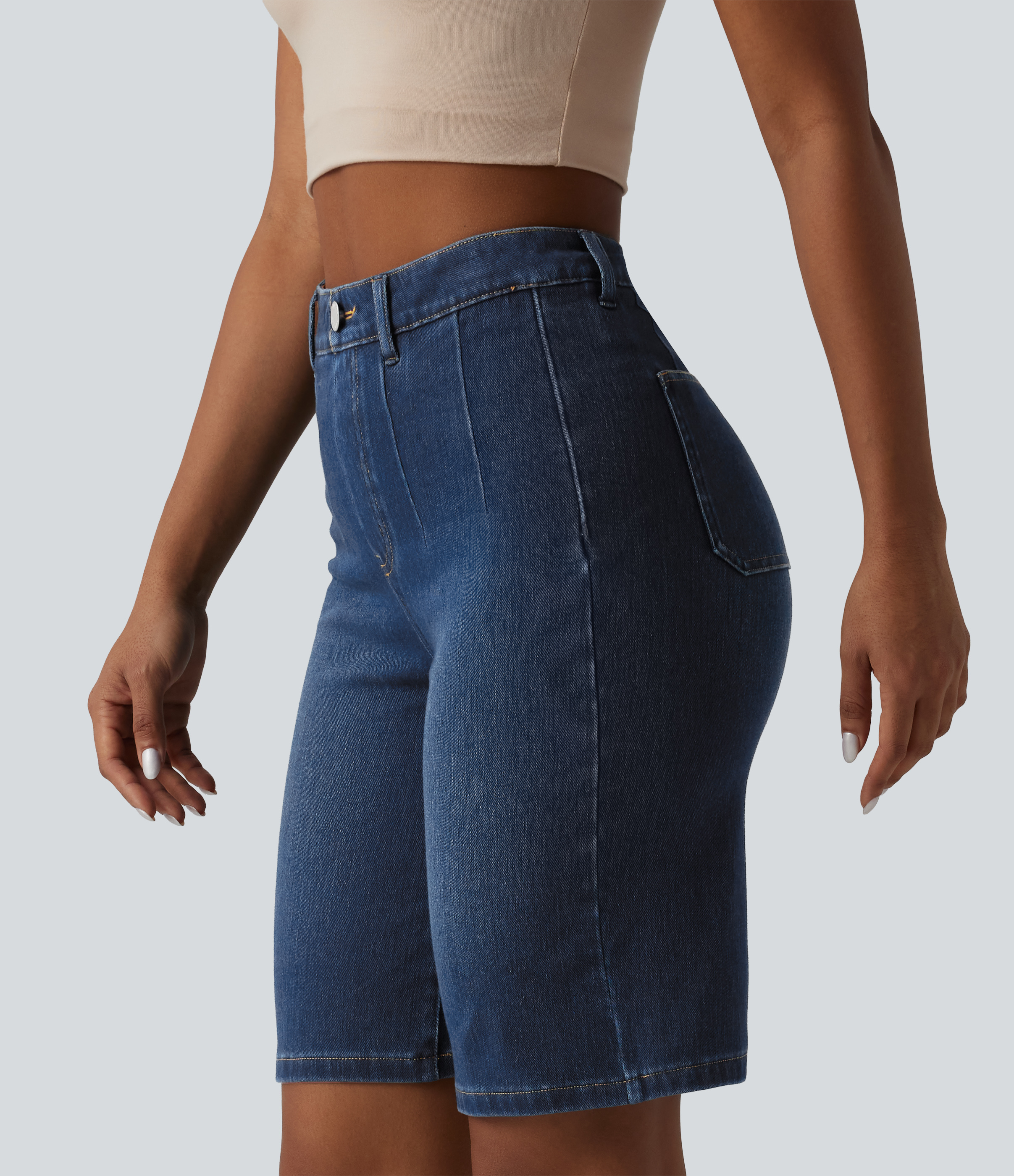 Halara Flex™ High Waisted Tummy Control Denim Casual Baggy Bermuda Shorts with Pockets