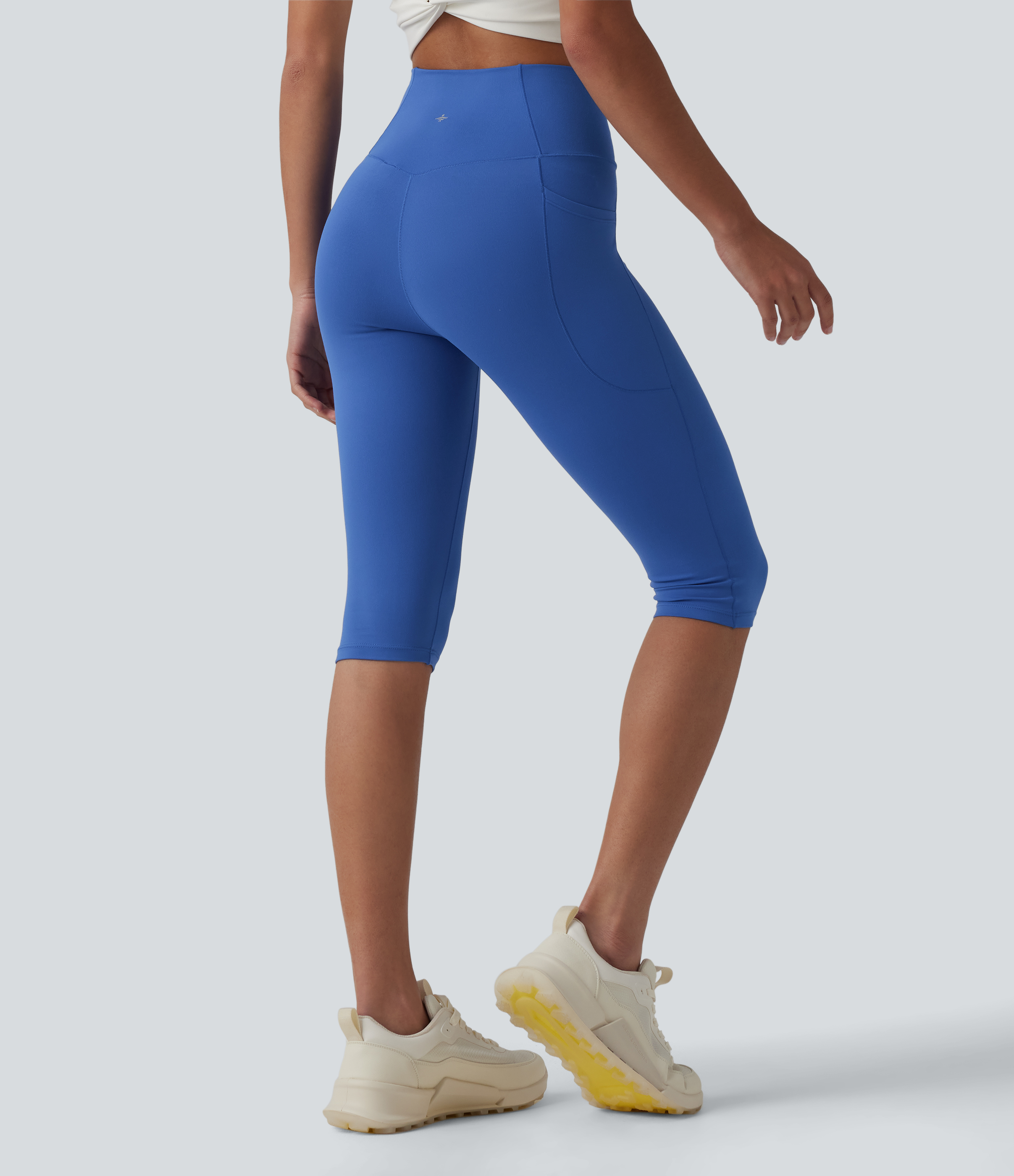 Beaucoup Blue SoftlyZero™ High Waisted Crossover Pedal Pusher Yoga Leggings with Pockets / 2