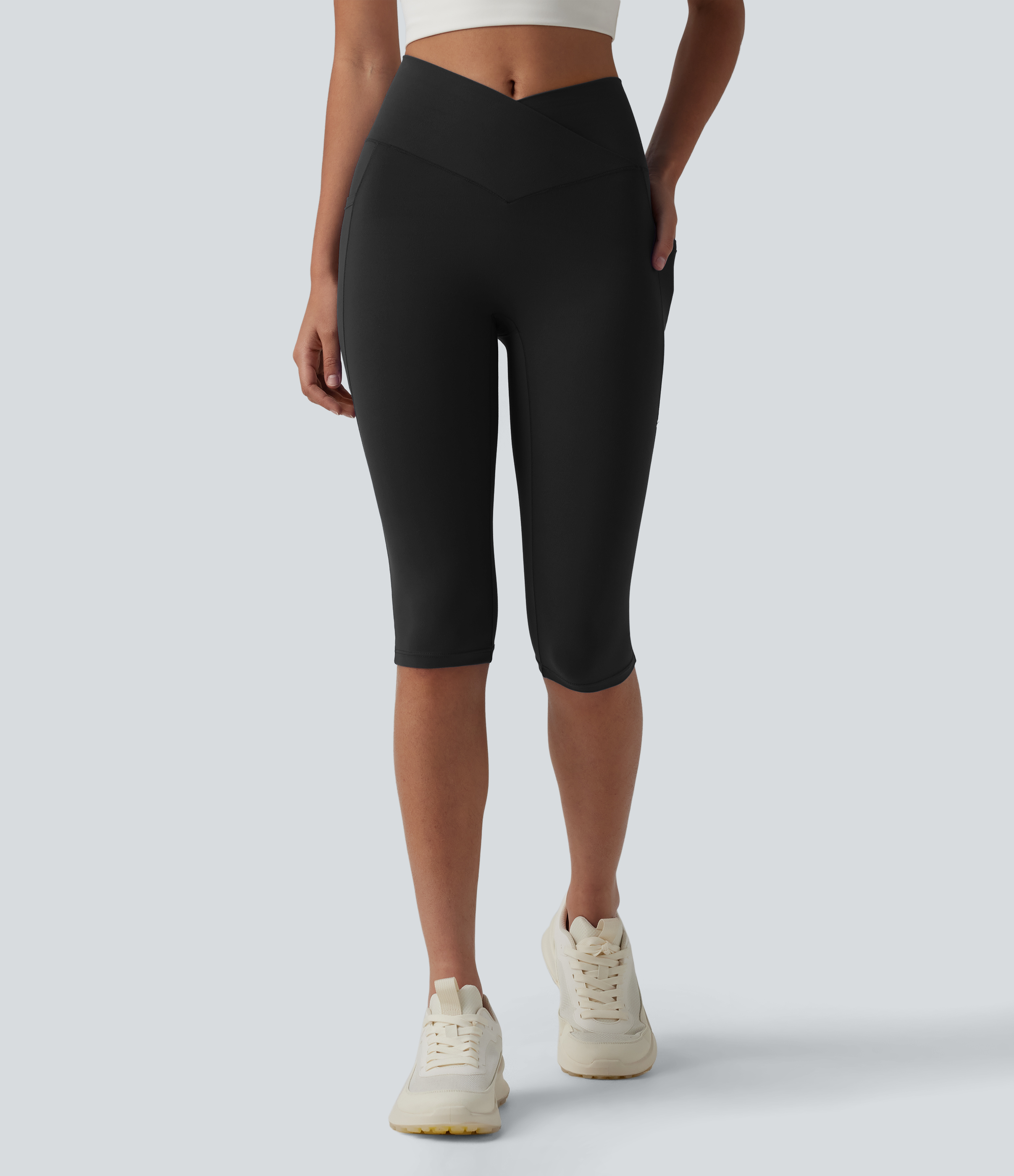 SoftlyZero™ High Waisted Crossover Pedal Pusher Yoga Leggings with Pockets-UPF50+