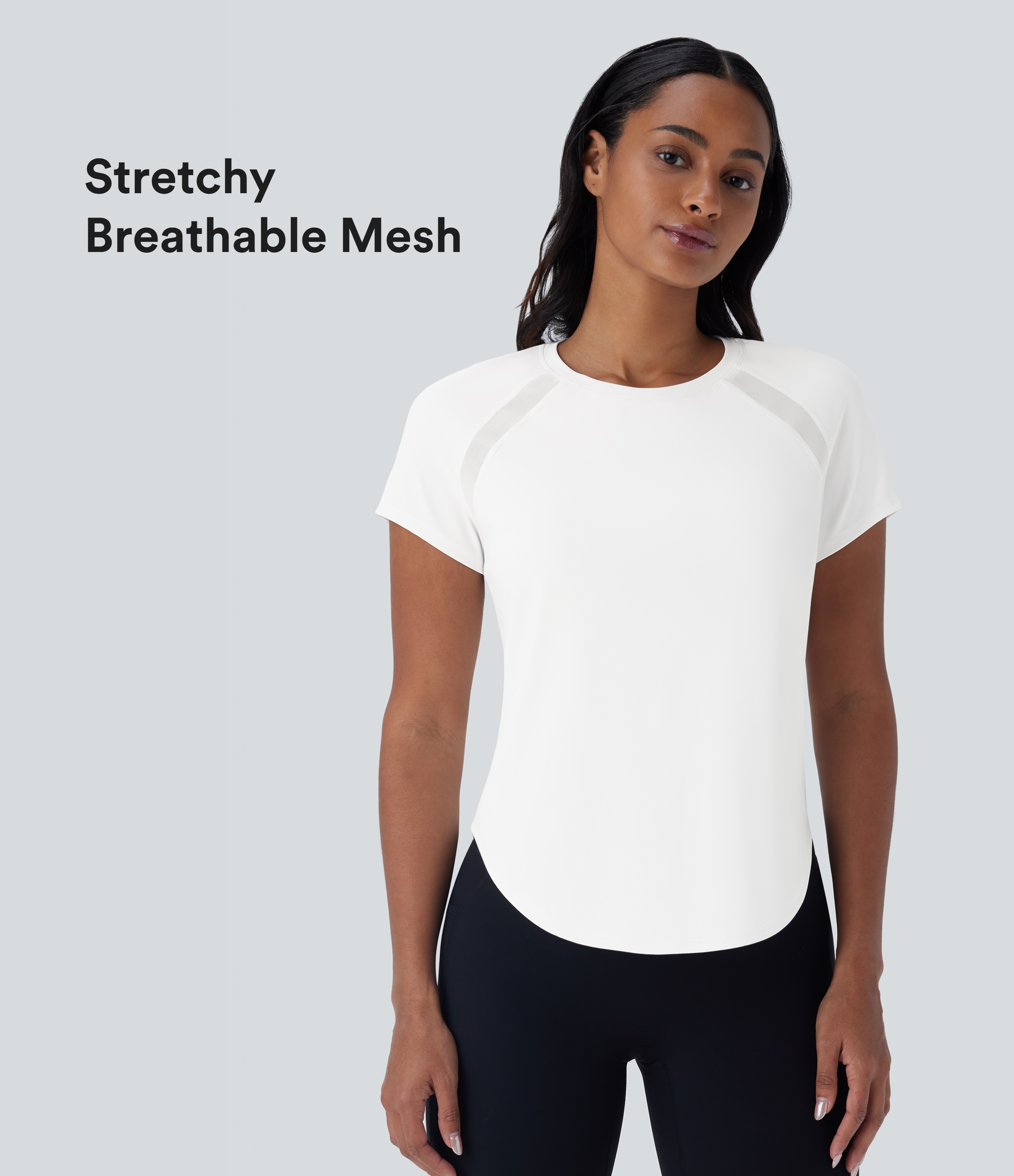 SoftlyZero™ QuickDry Round Neck Short Sleeve Contrast Mesh Curved Hem Women Gym Running Sports Top