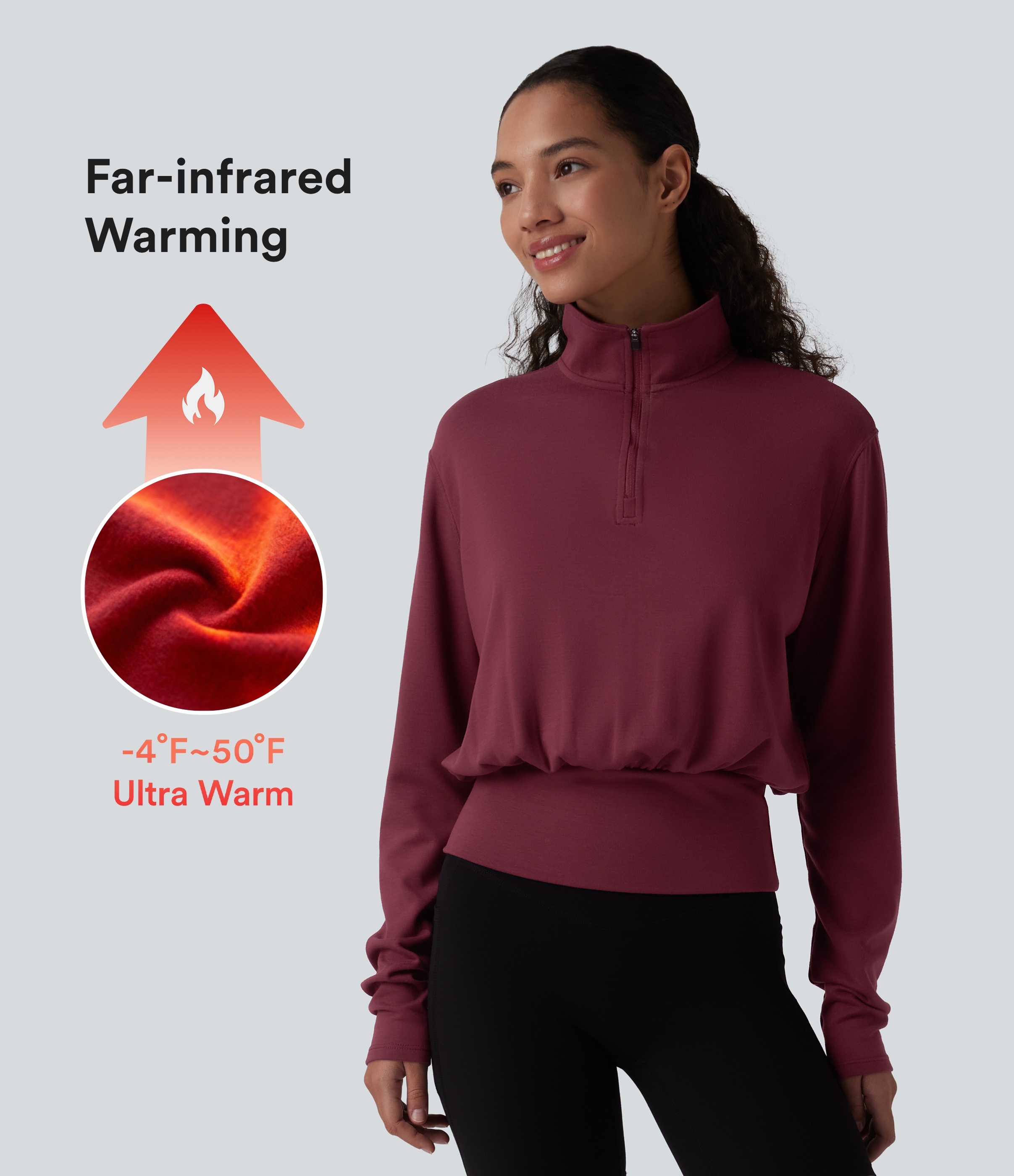 Halara HeatCore Mock Neck Half Zip Long Sleeve Warming Work Sweatshirt