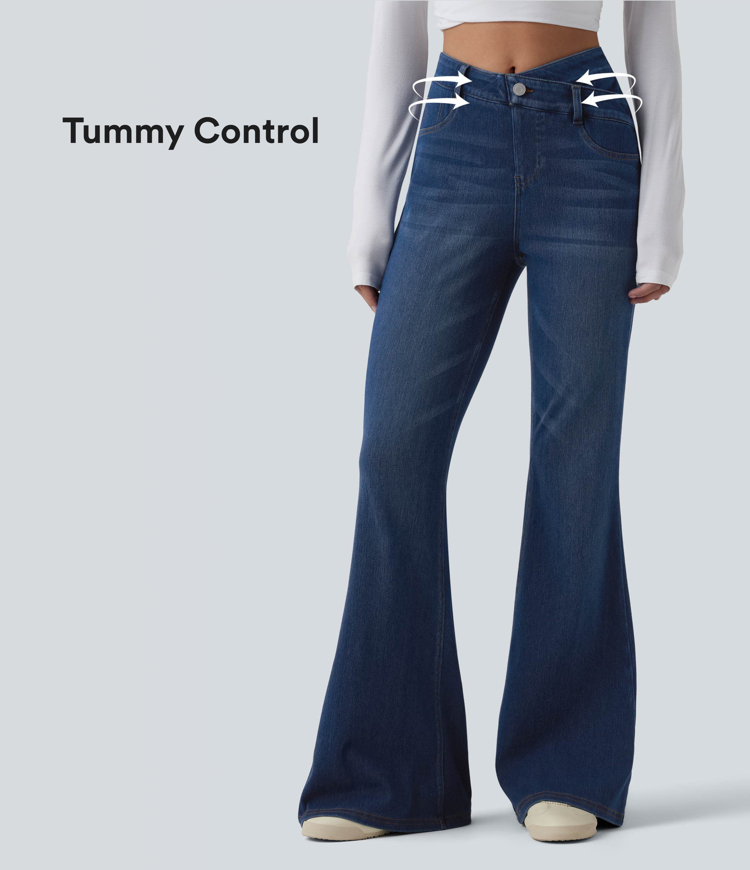 Halara Flex™ High Waisted Crossover Tummy Control Bootcut Casual Jeans with Pockets