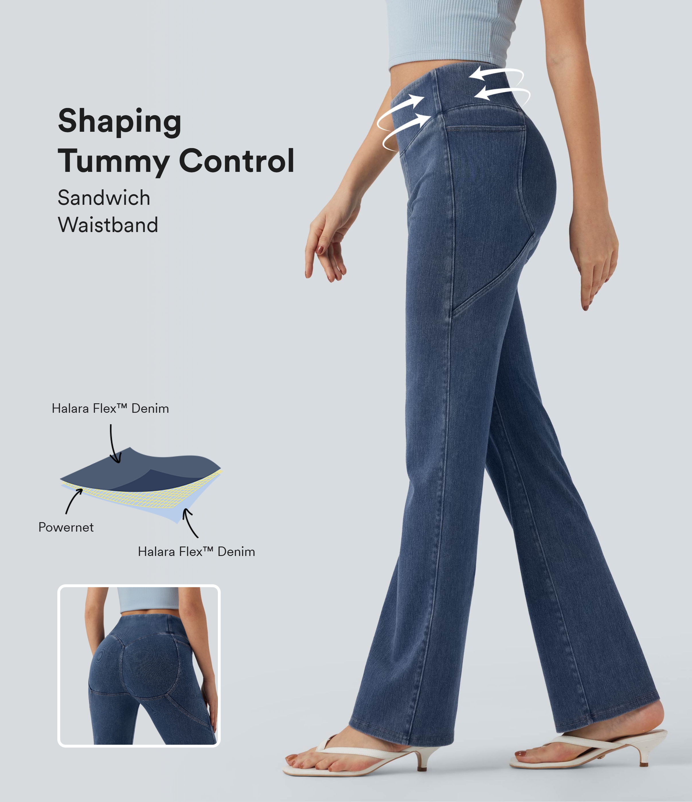 Tide Blue Denim Halara Flex™ SoCinched jean bootcut décontracté taille haute à effet gainant avec poches / 1