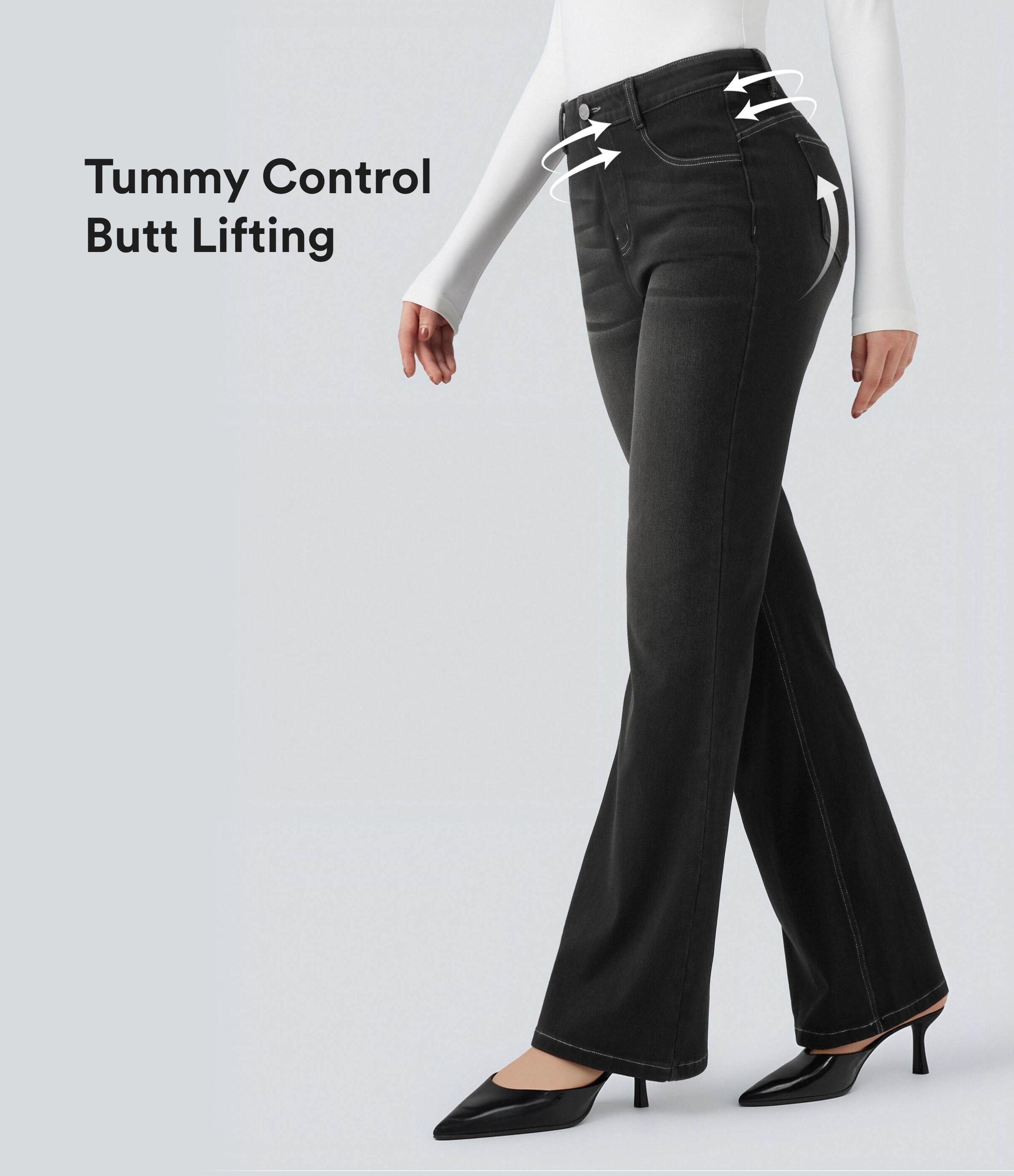 Halara Flex™ High Waisted Shaping Tummy Control Butt Lifting Denim Casual Bootcut Leggings with Pockets