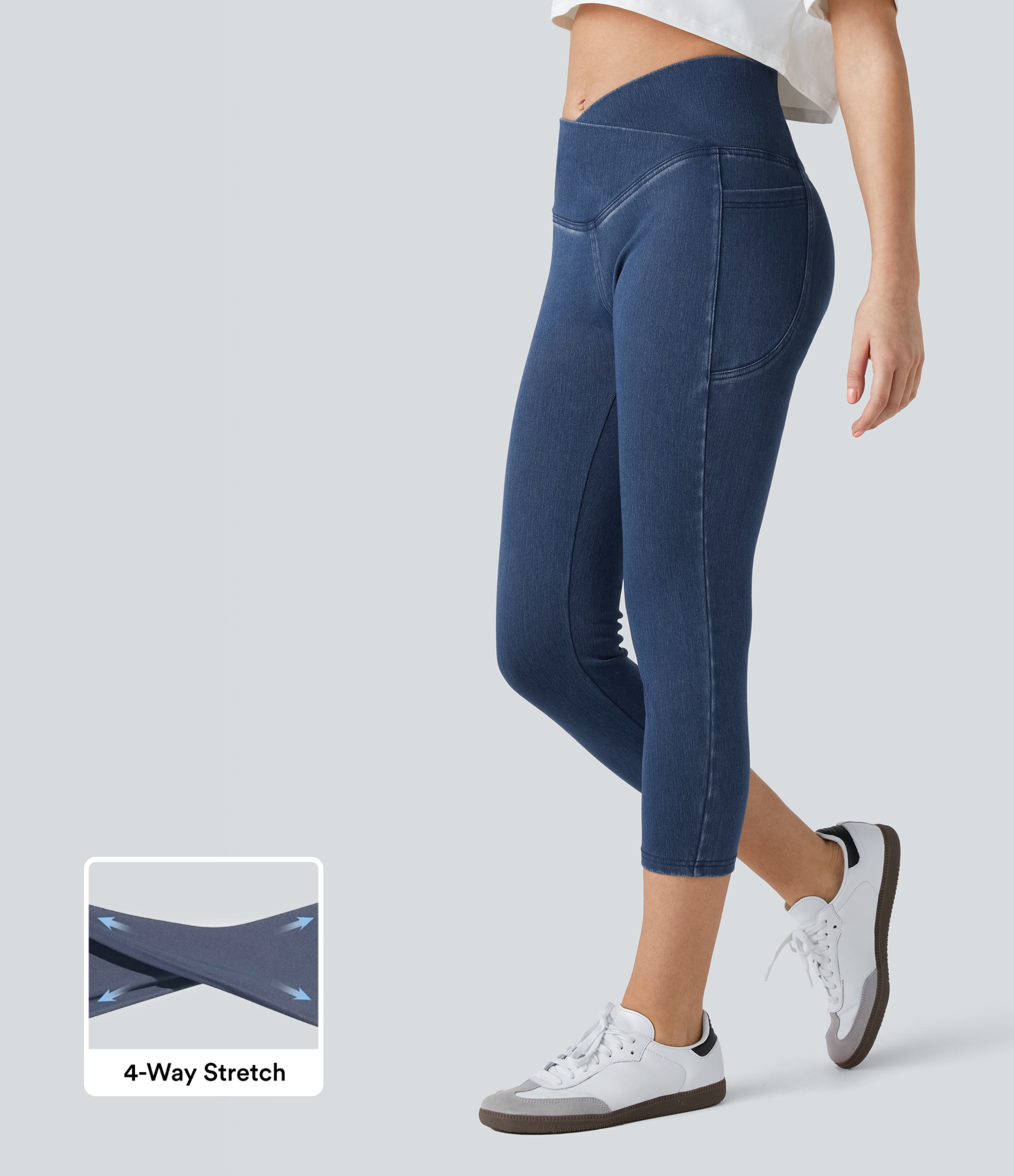 Halara Flex™ Crossover Pocket Washed Denim Capri Casual Leggings