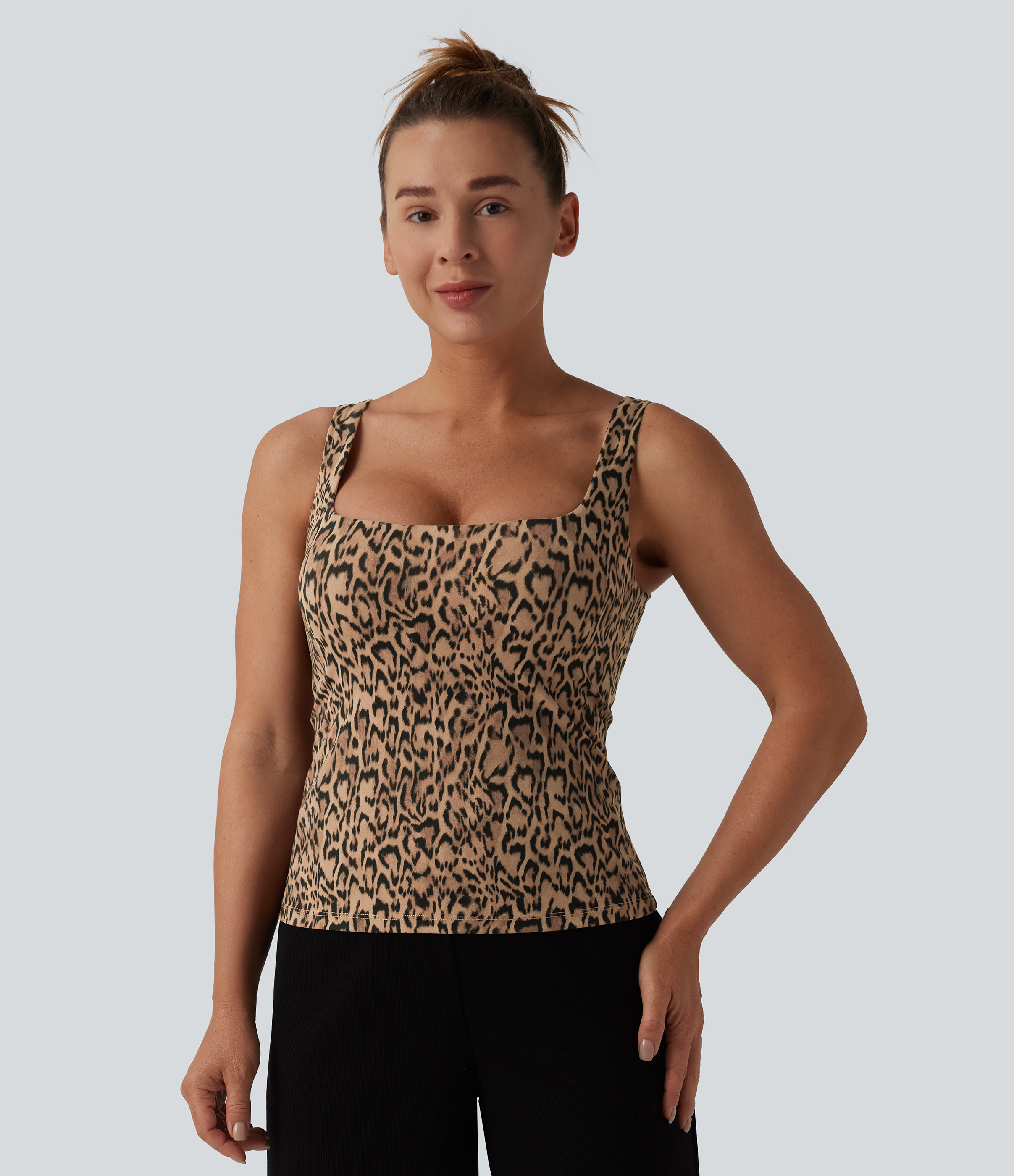 Halara UltraSculpt™ Leopard Print Square Neck Yoga Tank Top