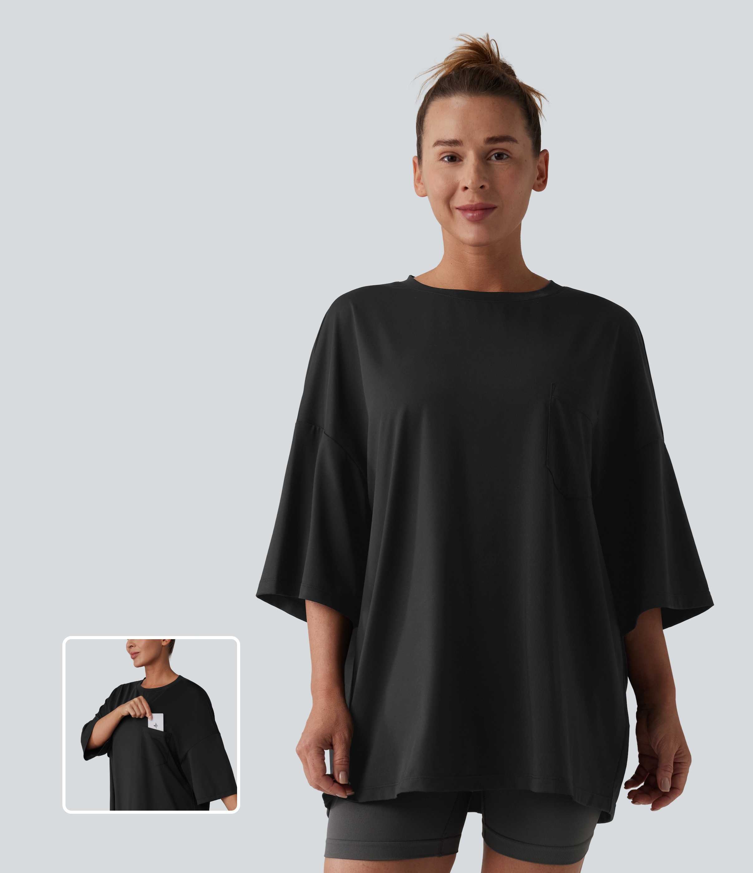 Lässiges T-Shirt mit Rundhalsausschnitt und Brusttasche