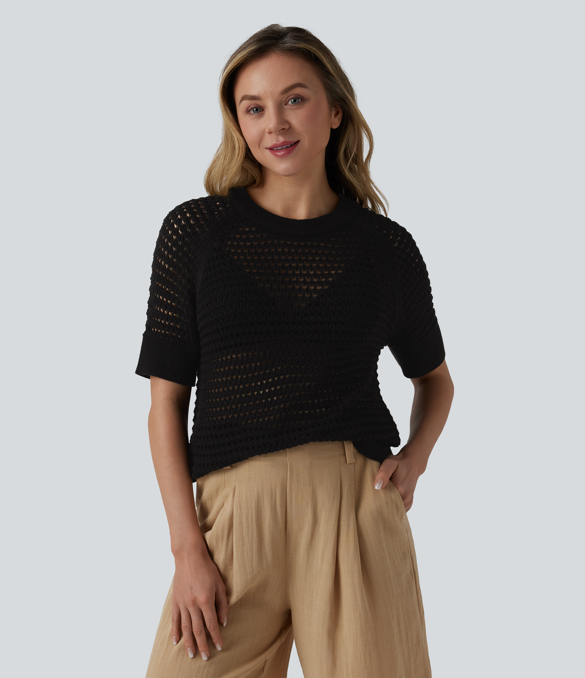 Round Neck Short Sleeve Sweater