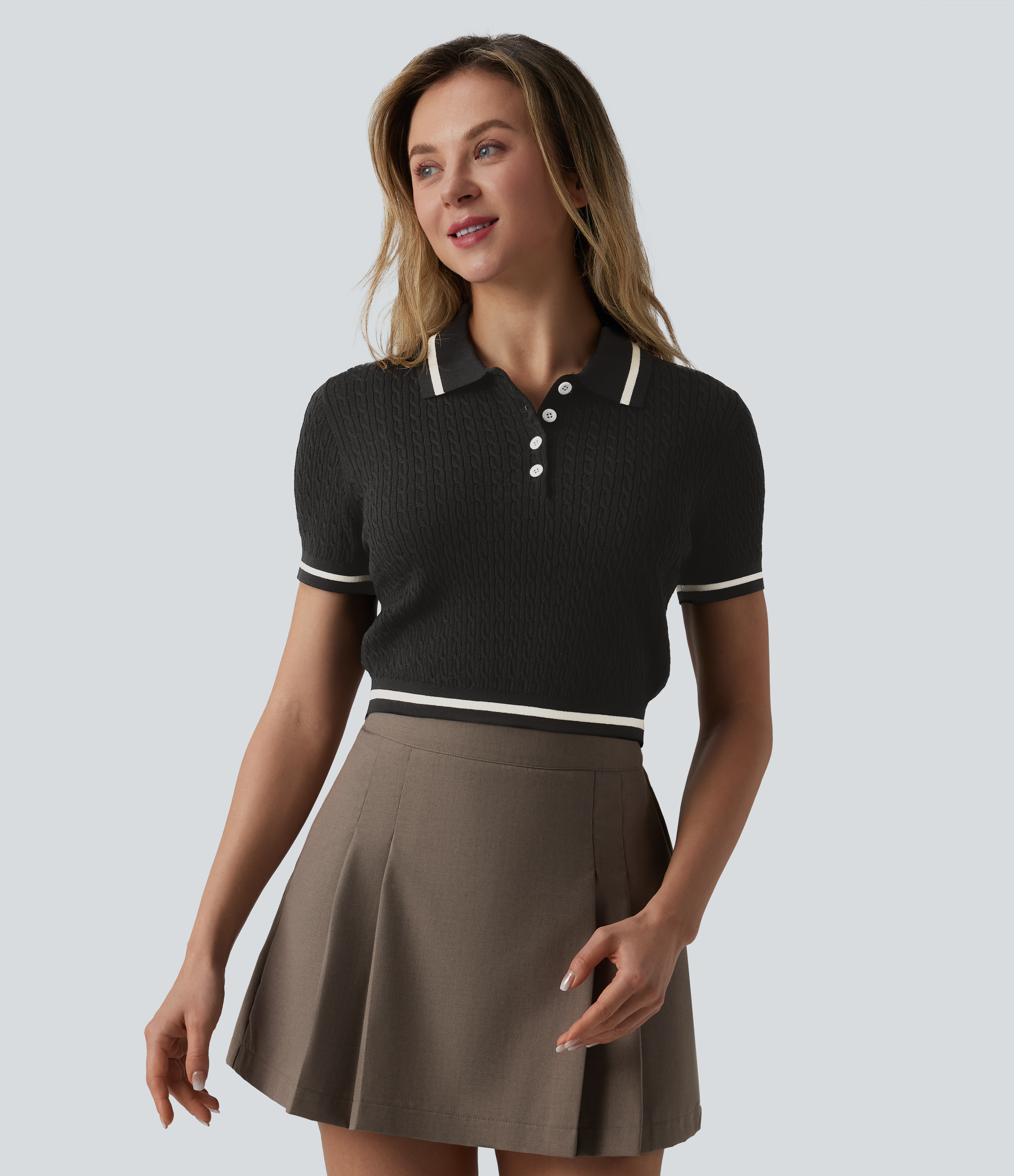 Polo Short Sleeve Cropped Casual Sweater