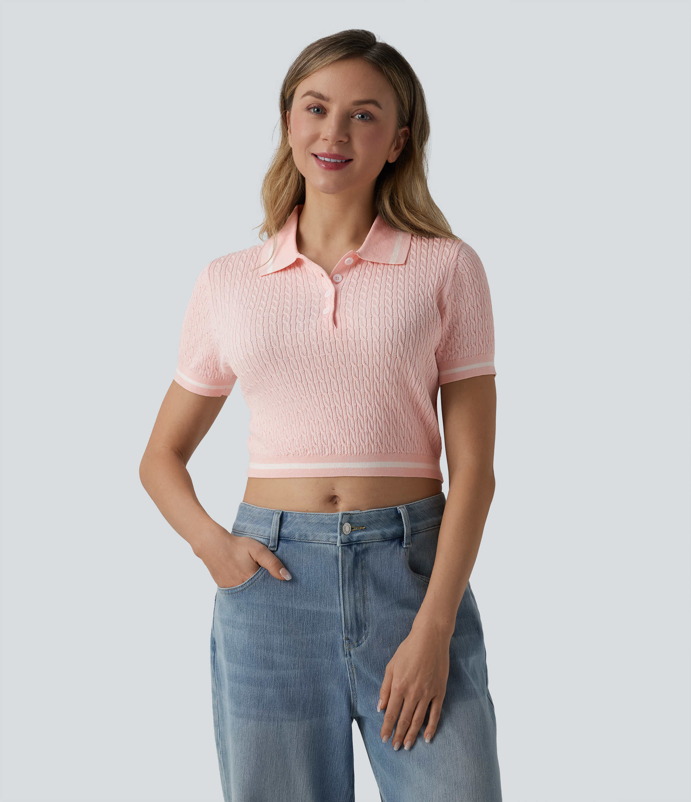 Polo Short Sleeve Cropped Casual Sweater