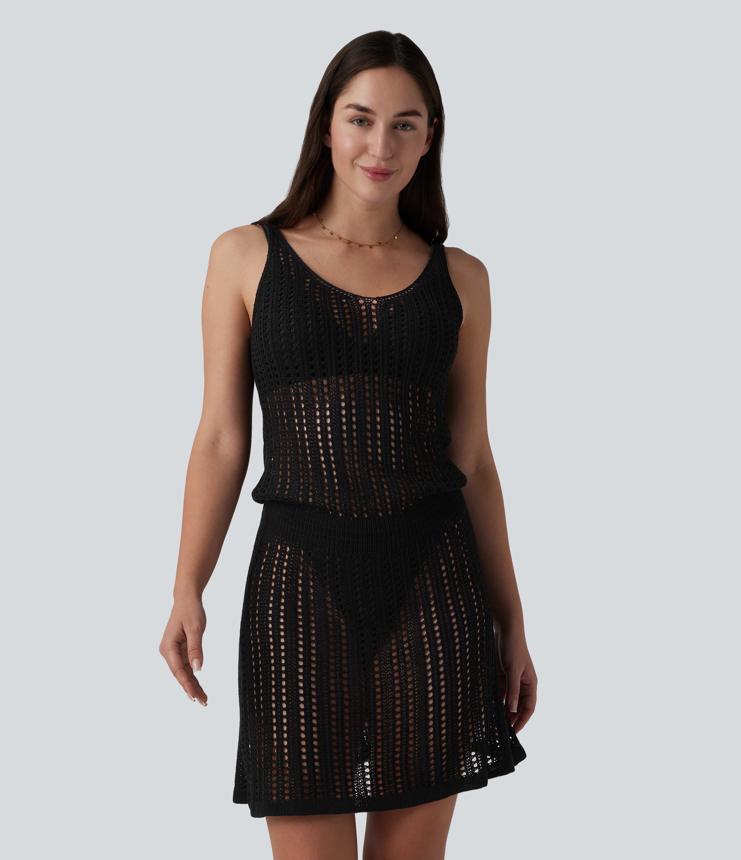 Noir Robe mini moulante col V en maille pull / 2