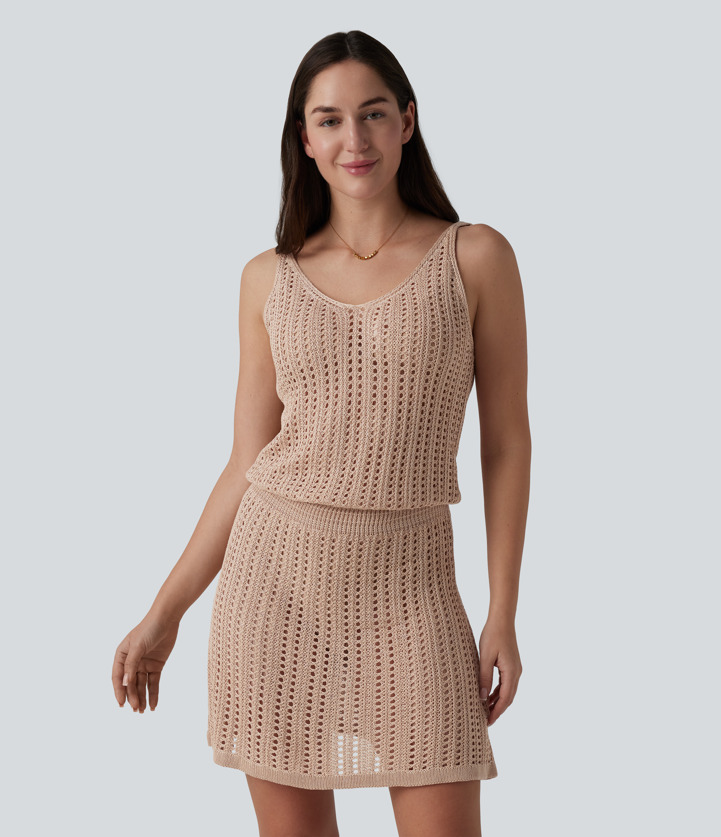 V Neck Sweater Knit Mini Slip Dress