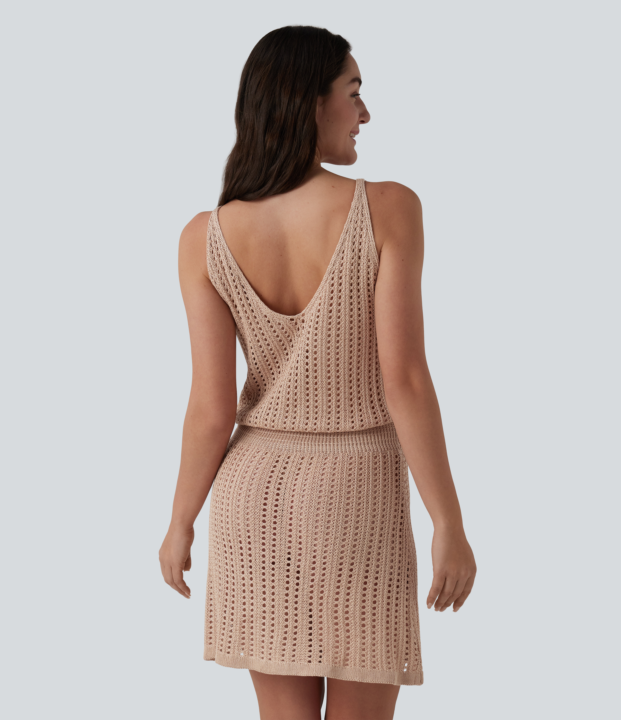 Smoke Gray V Neck Sweater Knit Mini Slip Dress / 2