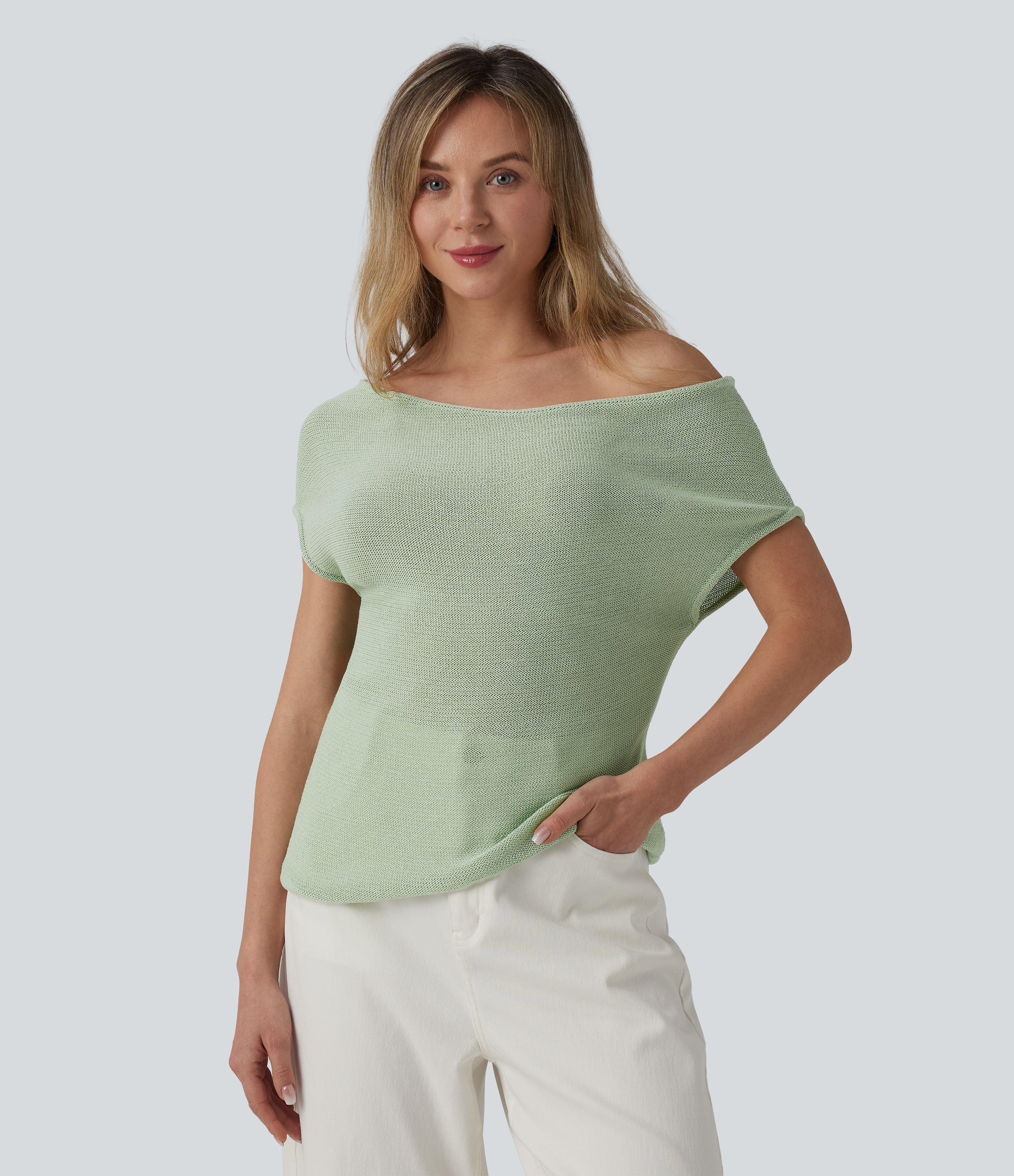 Off Shoulder Short Sleeve Casual Sweater
