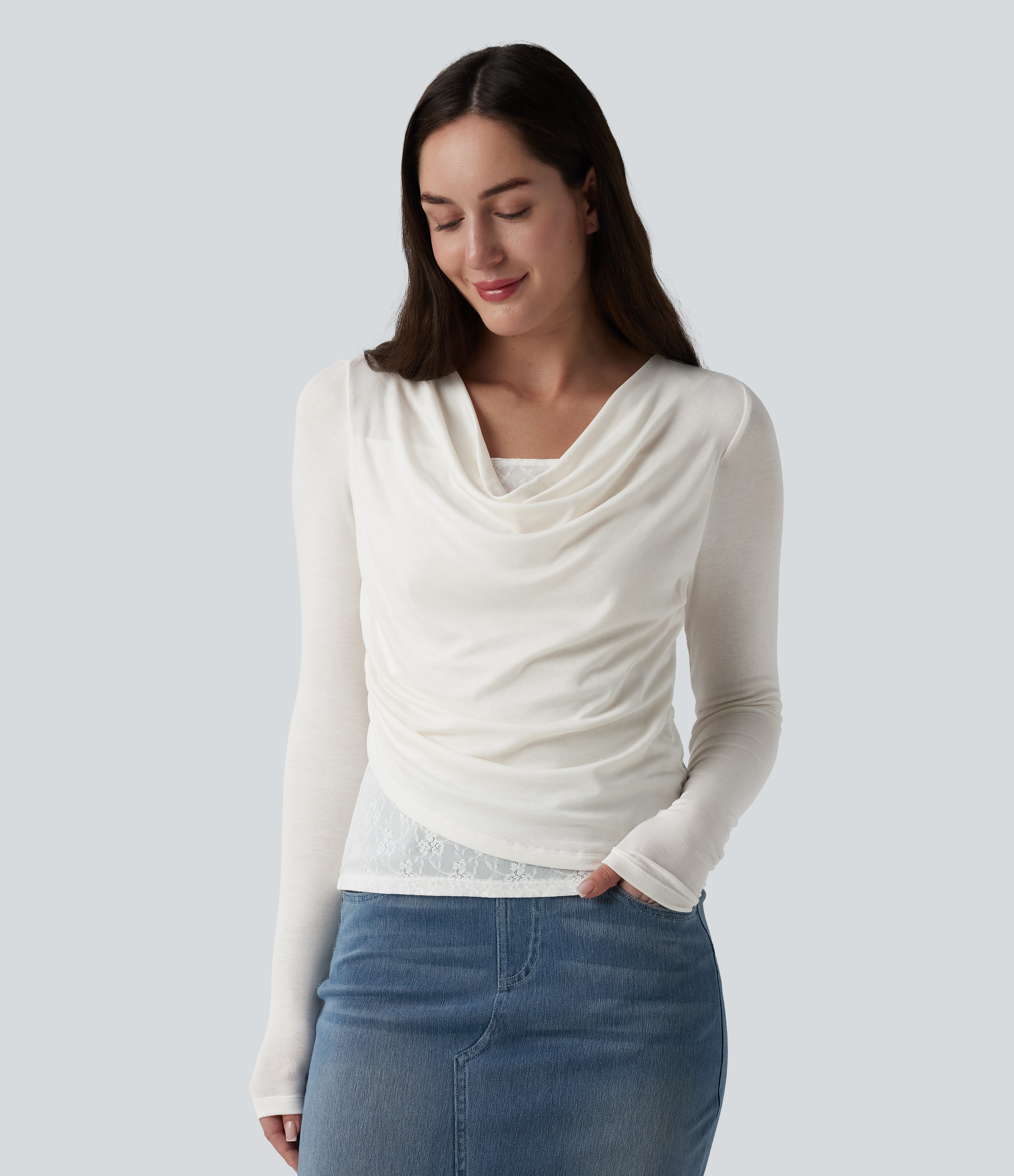 Women's SoftlyZero™ High Waisted Crossover Contrast Lace Bootcut Pedal  Pusher Yoga Leggings with Pocket - Halara, image size:2414x2800