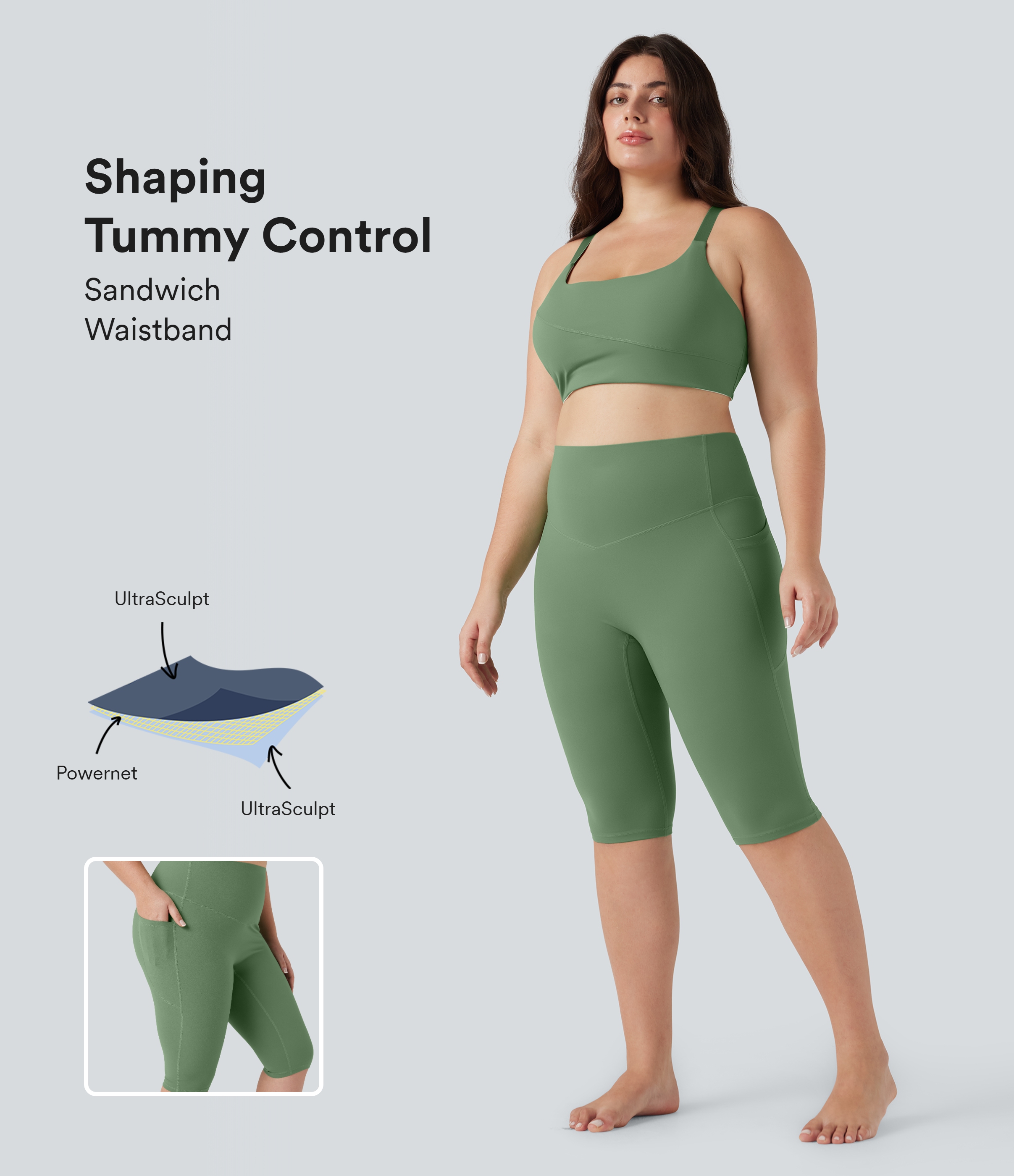 Halara UltraSculpt™ High Waisted Tummy Control Pedal Pusher Yoga Plus Size Leggings with Pockets
