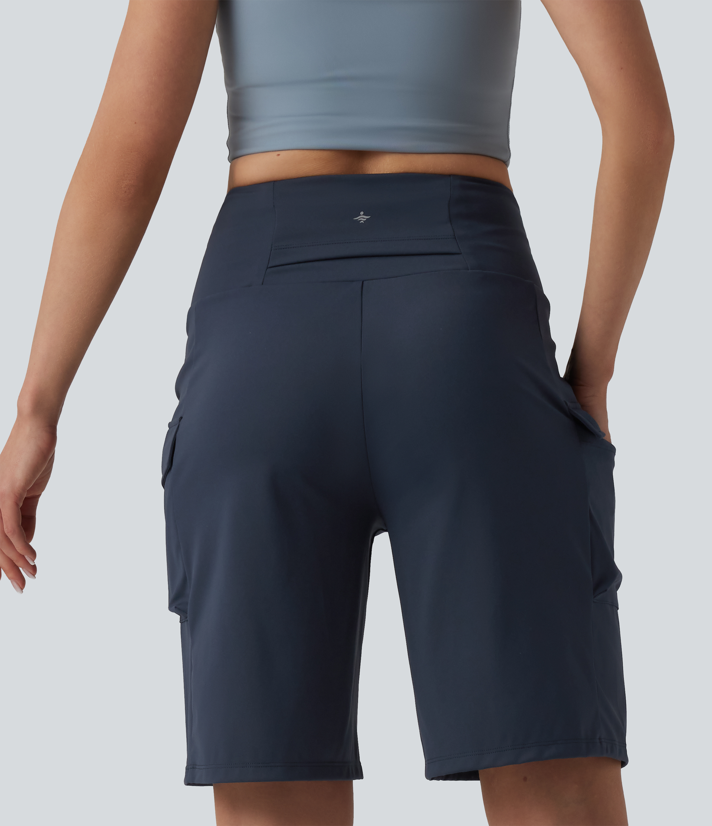 Deep Navy Mid Rise Cargo Yoga Baggy Shorts with Pockets / 2