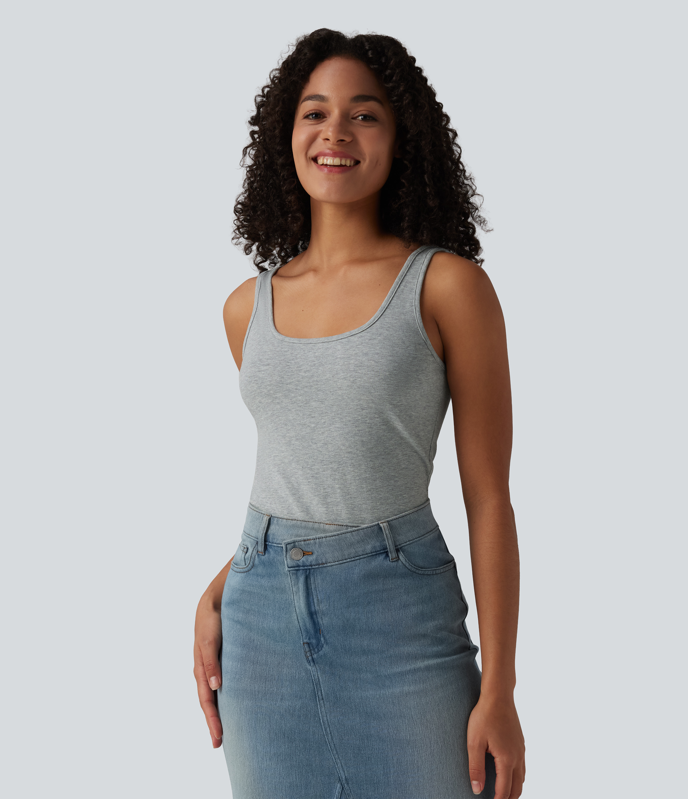 Halara Cotton Jersey U Neck Casual Tank Top