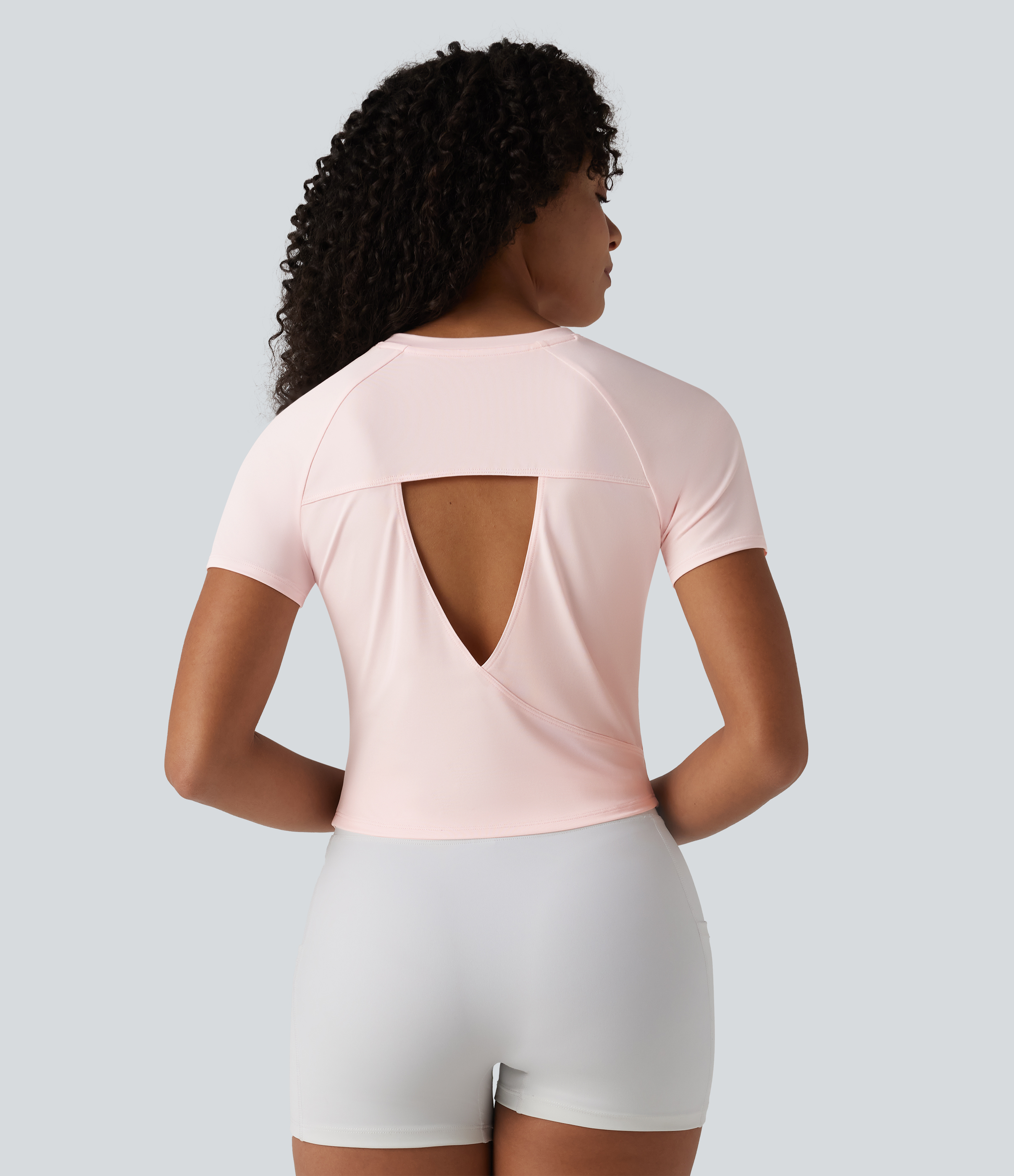 Round Neck Short Sleeve Ruched Cut Out Casual T-Shirt