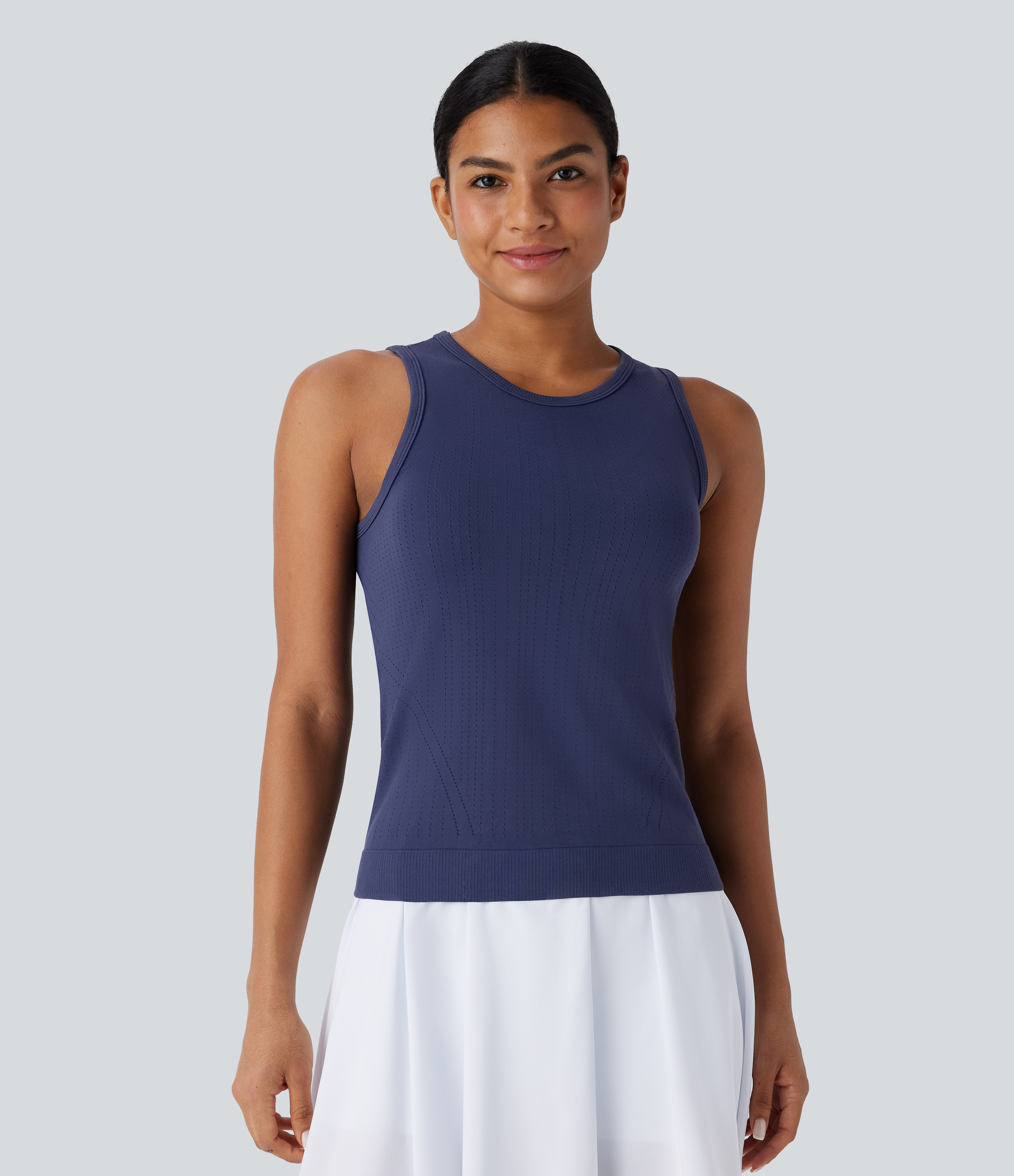 Dark Blue Camiseta de entrenamiento sin costuras con perforaciones / 1