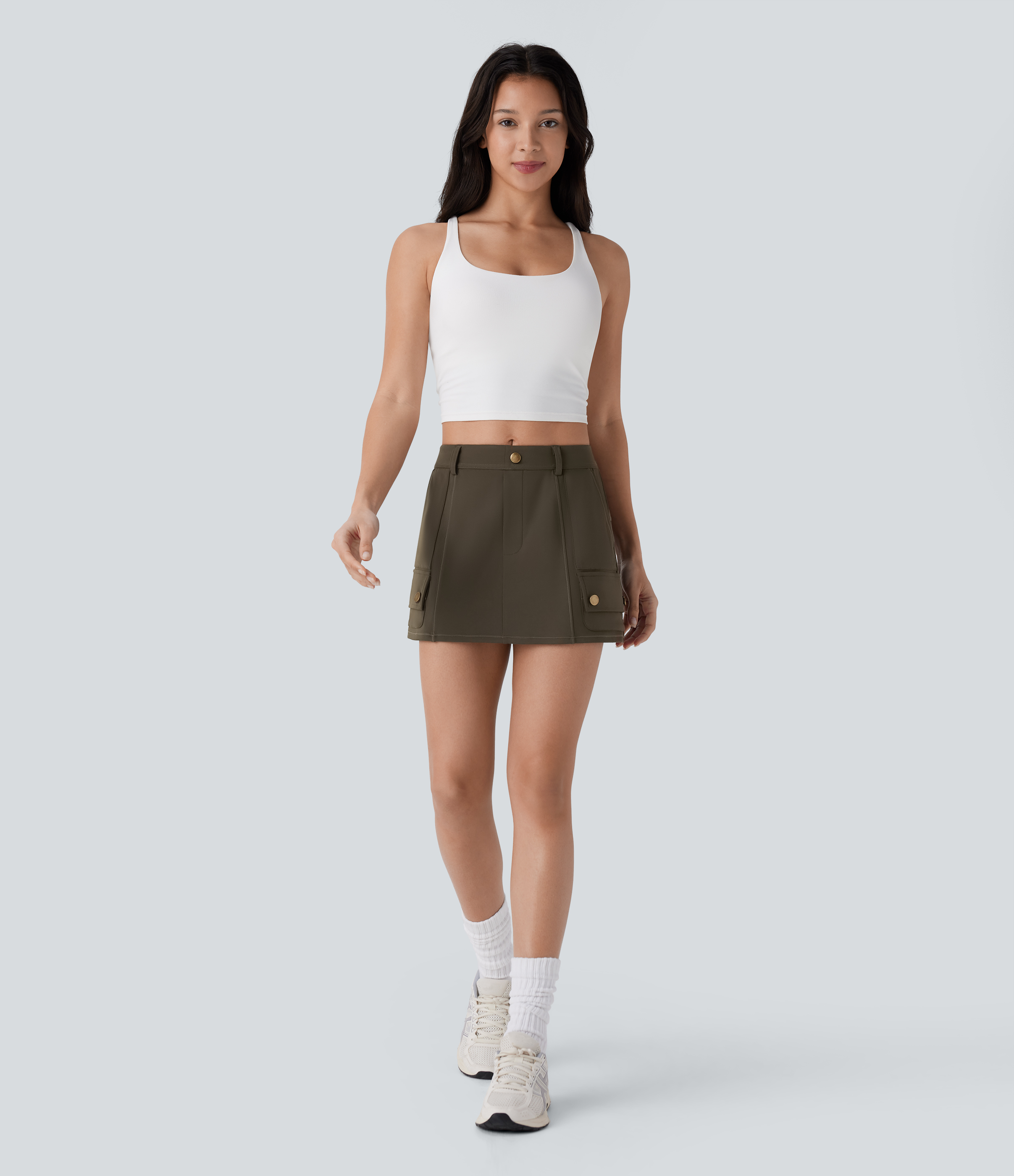 Halara Mid Rise Multiple Pockets 2-in-1 Mini Pickleball Cargo Skirt  - Forest Night - L(regular) midi skirt a line skirt golfing skirt 