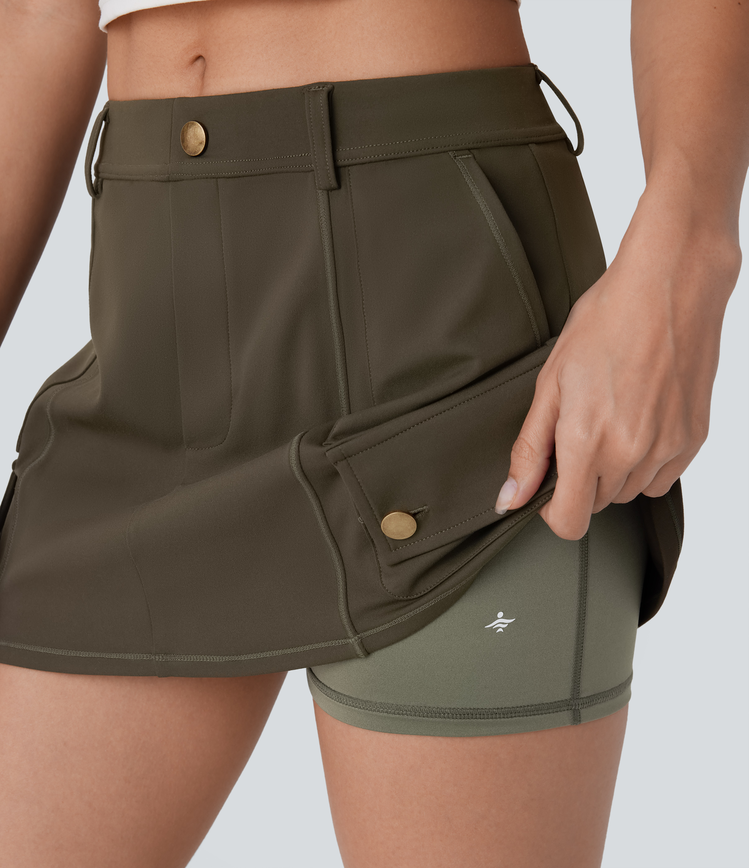 Halara Mid Rise Multiple Pockets 2-in-1 Mini Pickleball Cargo Skirt  - Forest Night - L(regular) midi skirt a line skirt golfing skirt 