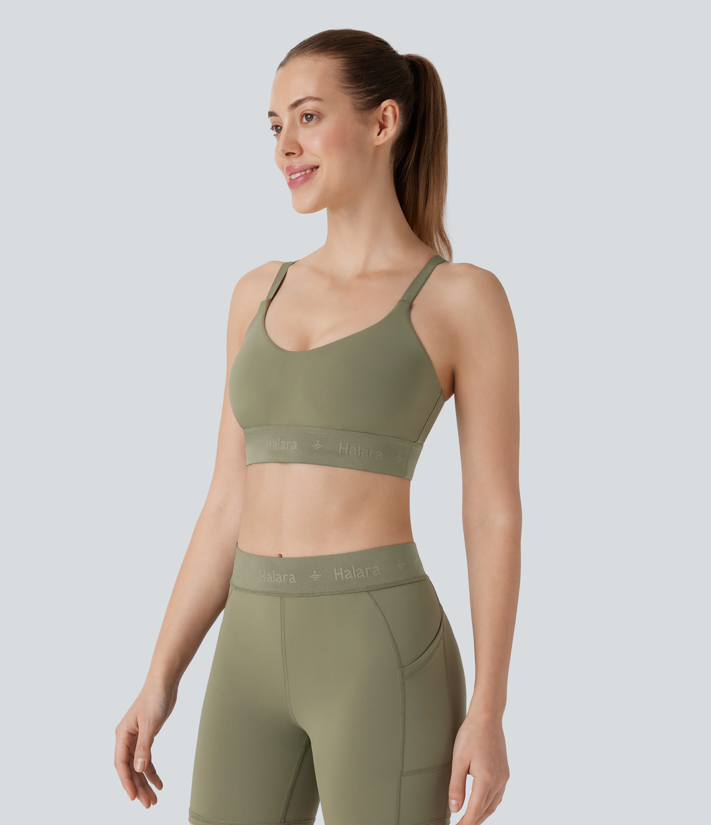 Halara SpeedWaveв„ў Medium Support Adjustable Strap Quick Dry Workout Sports Bra  - Unripe Olive Green - XS push up bra strapless bra 