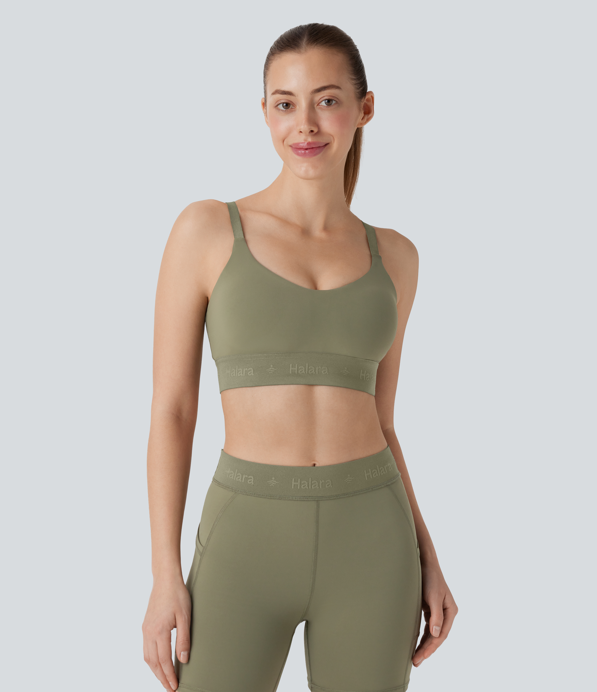 Halara SpeedWaveв„ў Medium Support Adjustable Strap Quick Dry Workout Sports Bra  - Unripe Olive Green - XS push up bra strapless bra 