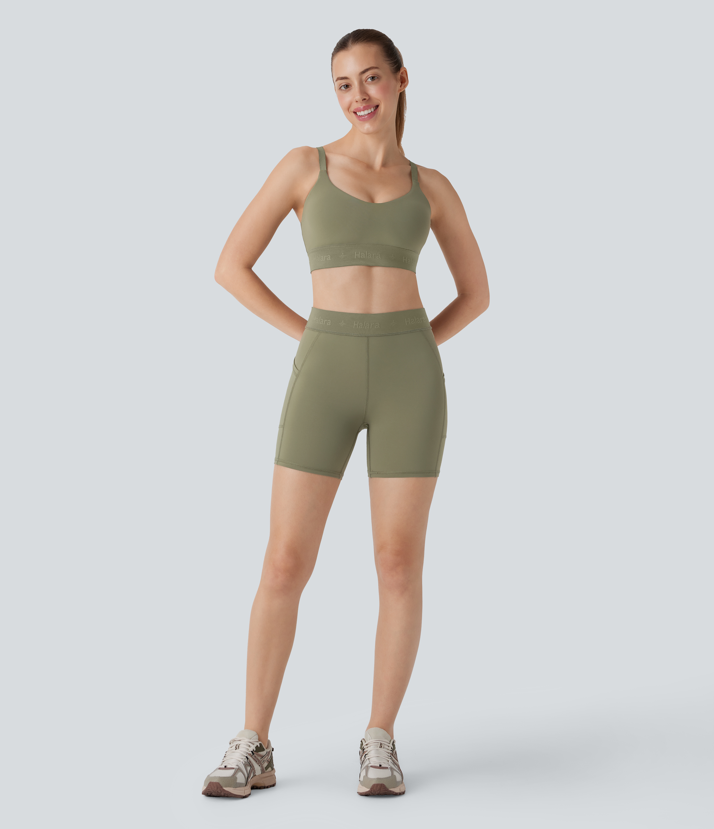 Halara SpeedWaveв„ў Medium Support Adjustable Strap Quick Dry Workout Sports Bra  - Unripe Olive Green - XS push up bra strapless bra 