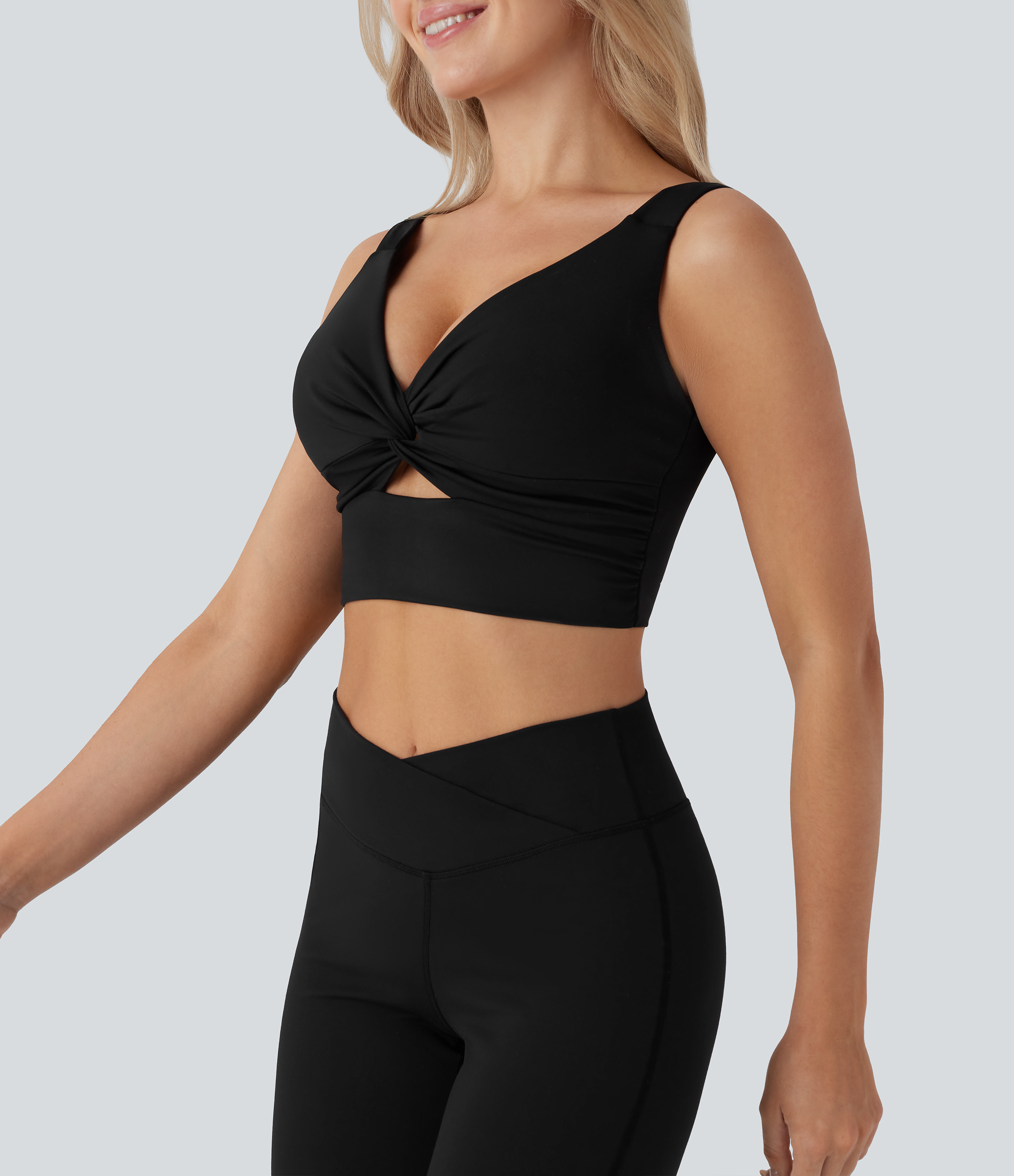 Halara Softlyzeroв„ў Airy Low Support Twisted Cut Out Backless Cool Touch Yoga Sports Bra-UPF50+-D/DD/DDD/F Cups  - Black - XL push up bra 