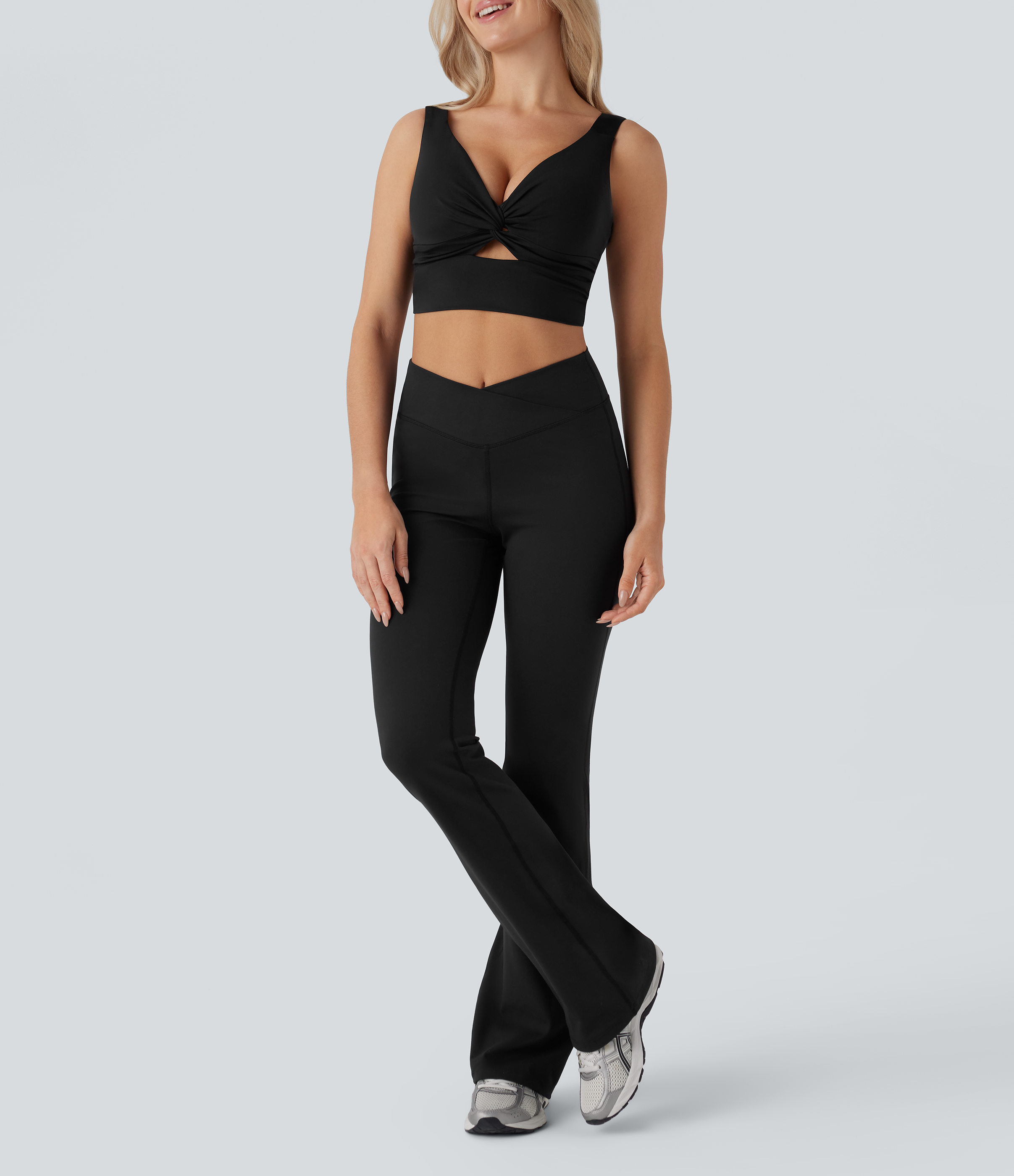 Halara Softlyzeroв„ў Airy Low Support Twisted Cut Out Backless Cool Touch Yoga Sports Bra-UPF50+-D/DD/DDD/F Cups  - Black - XL push up bra 