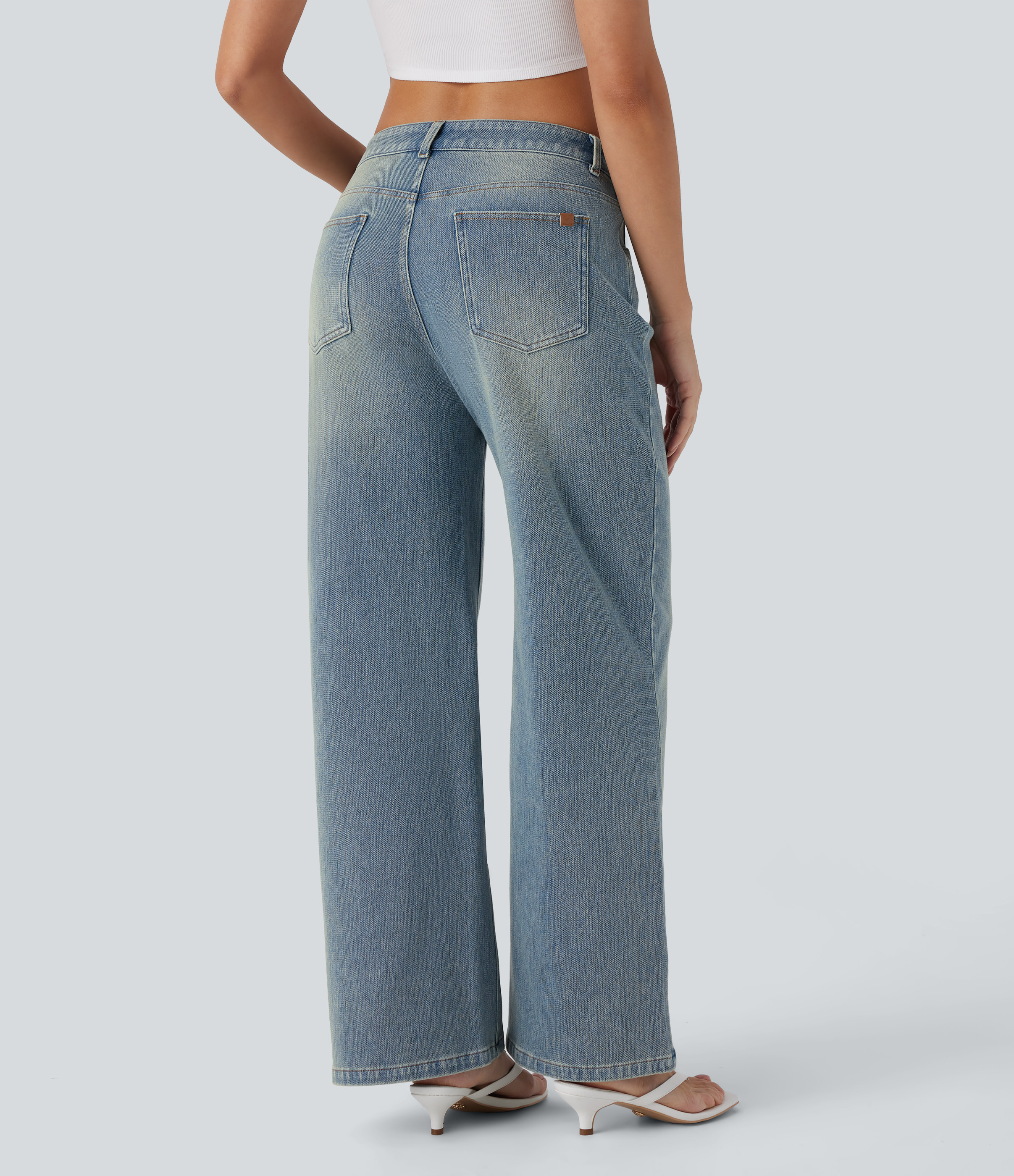 Sky Blue Retro Denim Jeans Baggy Halara Flex™ Denim elástico lavado múltiple bolsillo pierna ancha tiro bajo / 2