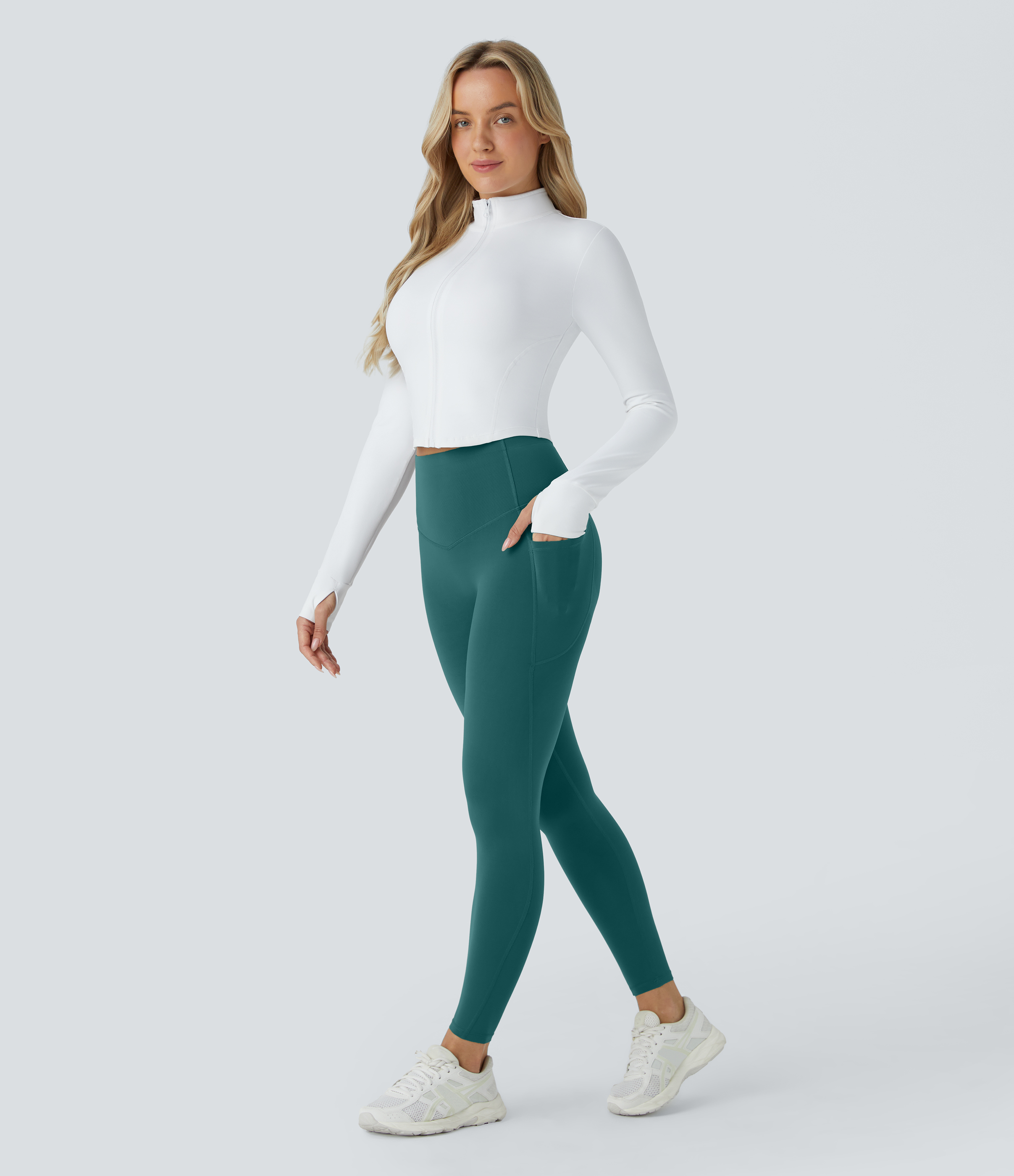 Halara SoCinched High Waisted Butt Lifting Tummy Control Side Pocket Shaping Workout UltraSculpt Leggings  - June Bug - L(7/8) gym leggings 