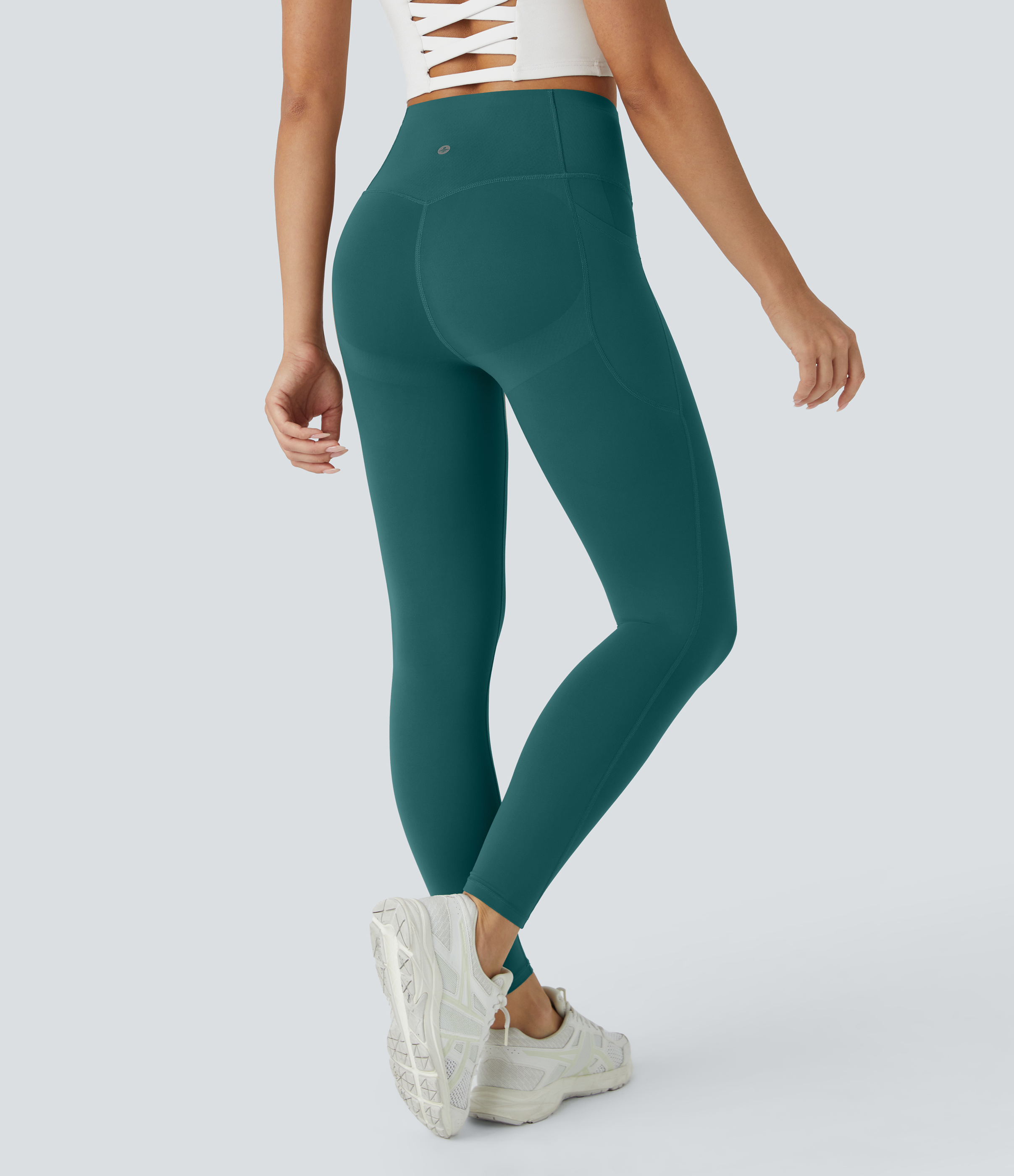 Halara SoCinched High Waisted Butt Lifting Tummy Control Side Pocket Shaping Workout UltraSculpt Leggings  - June Bug - L(7/8) gym leggings 
