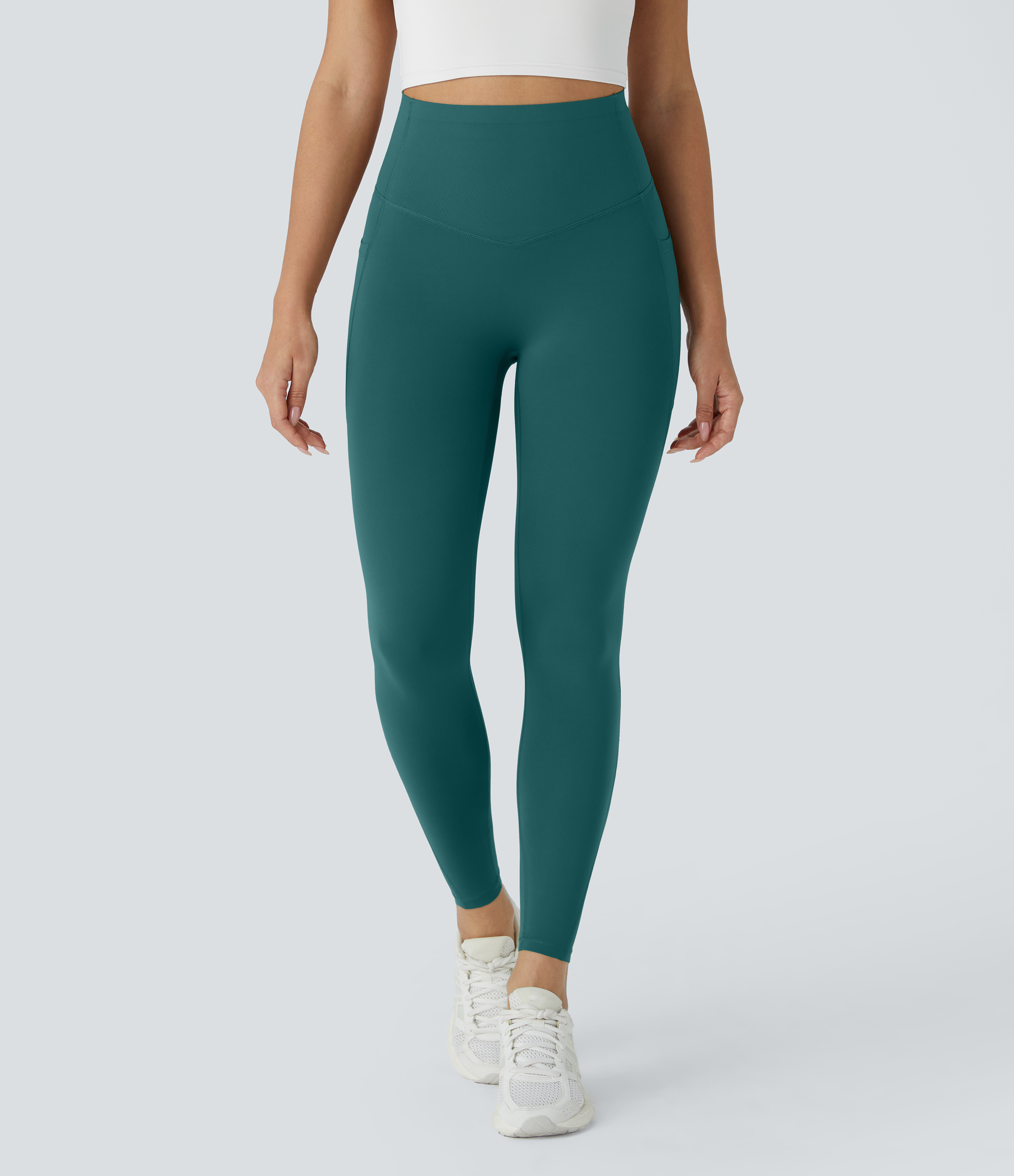 Halara SoCinched High Waisted Butt Lifting Tummy Control Side Pocket Shaping Workout UltraSculpt Leggings  - June Bug - L(7/8) gym leggings 