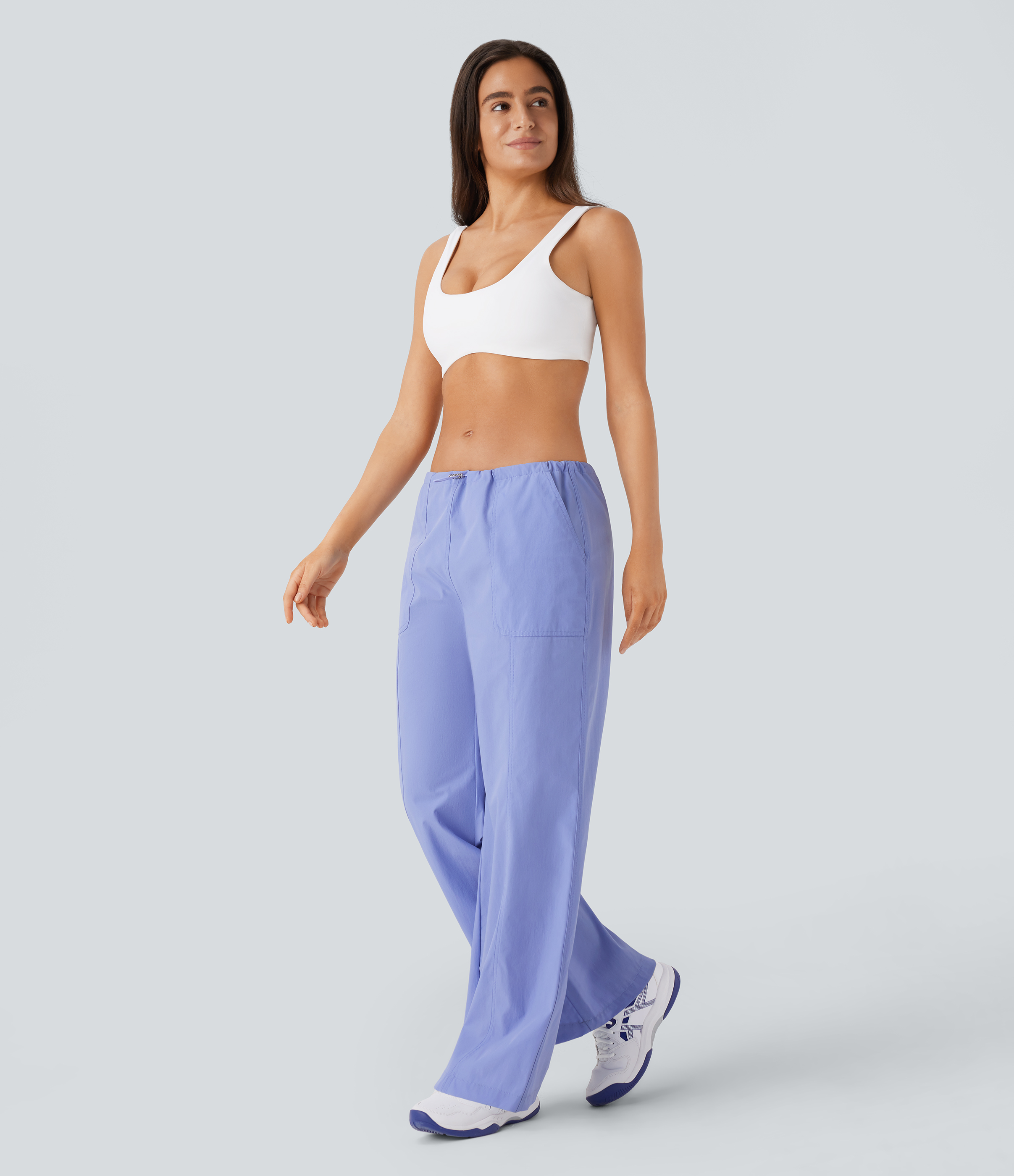 Halara Water Repellent Wear-Resistant Low Rise Adjustable Drawcord Side Pocket Straight Leg Yoga Pants  - Azure Haze - XL(regular) 