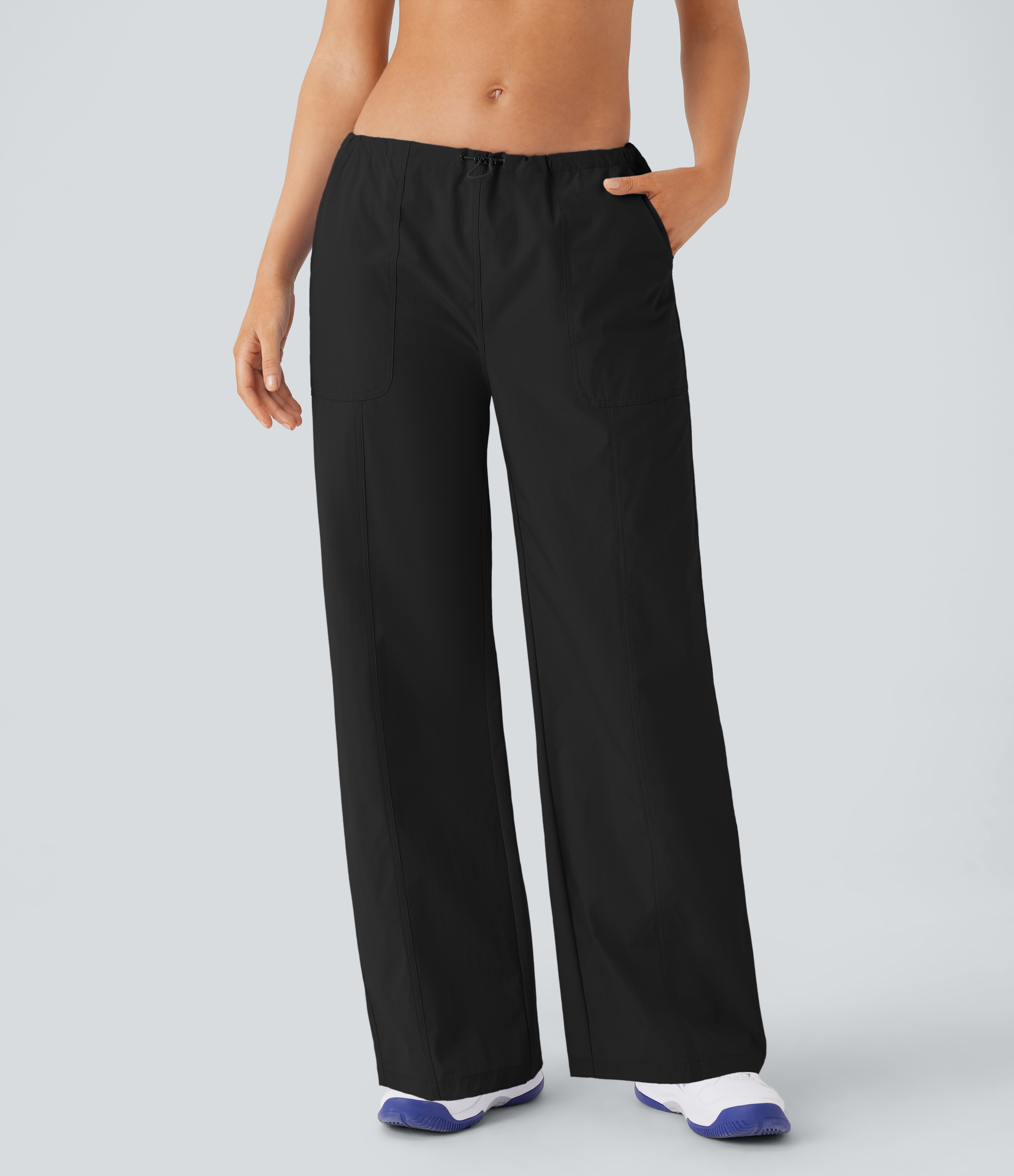 Halara Water Repellent Wear-Resistant Low Rise Adjustable Drawcord Side Pocket Straight Leg Yoga Pants  - Black - S(regular) 