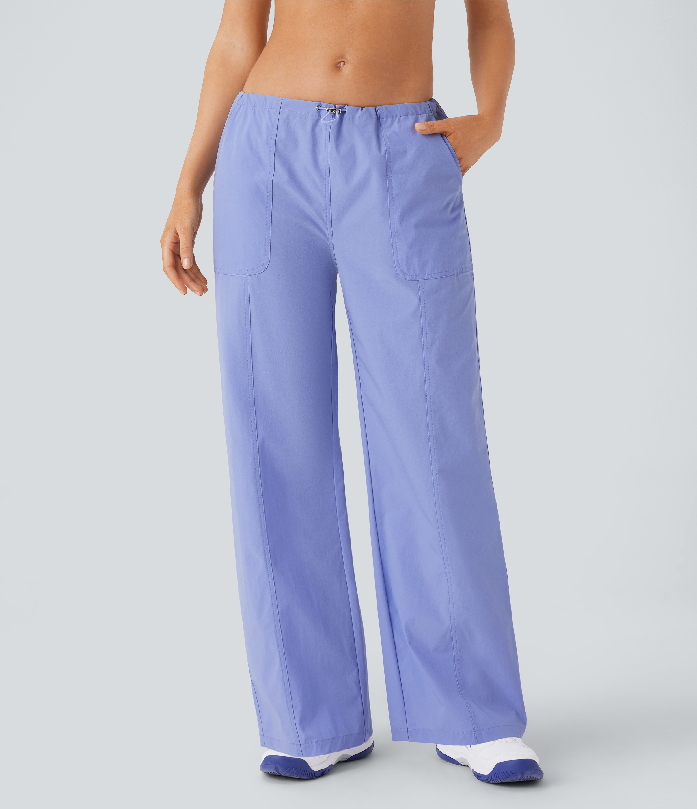 Halara Water Repellent Wear-Resistant Low Rise Adjustable Drawcord Side Pocket Straight Leg Yoga Pants  - Azure Haze - XL(regular) 