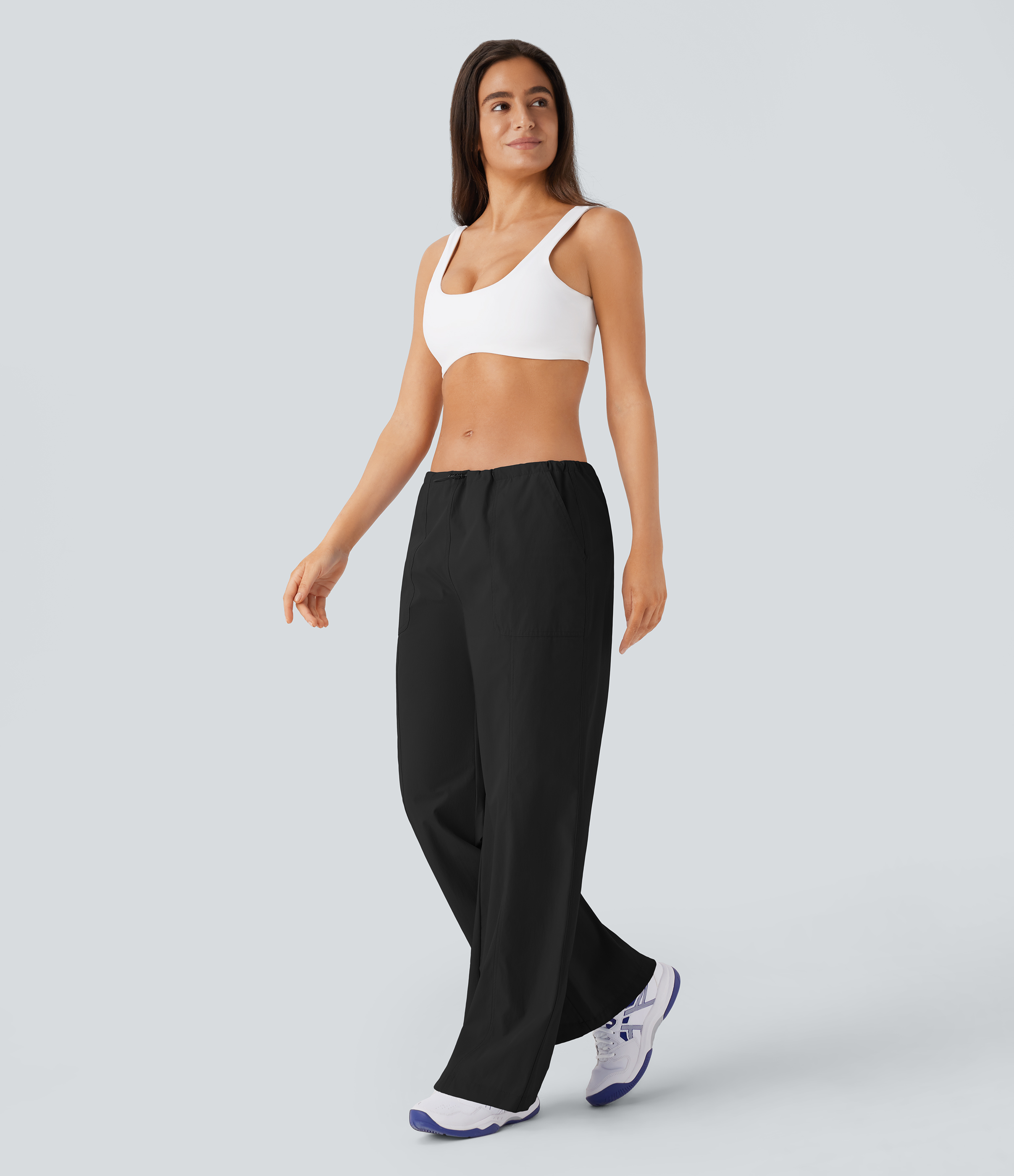 Halara Water Repellent Wear-Resistant Low Rise Adjustable Drawcord Side Pocket Straight Leg Yoga Pants  - Black - S(regular) 