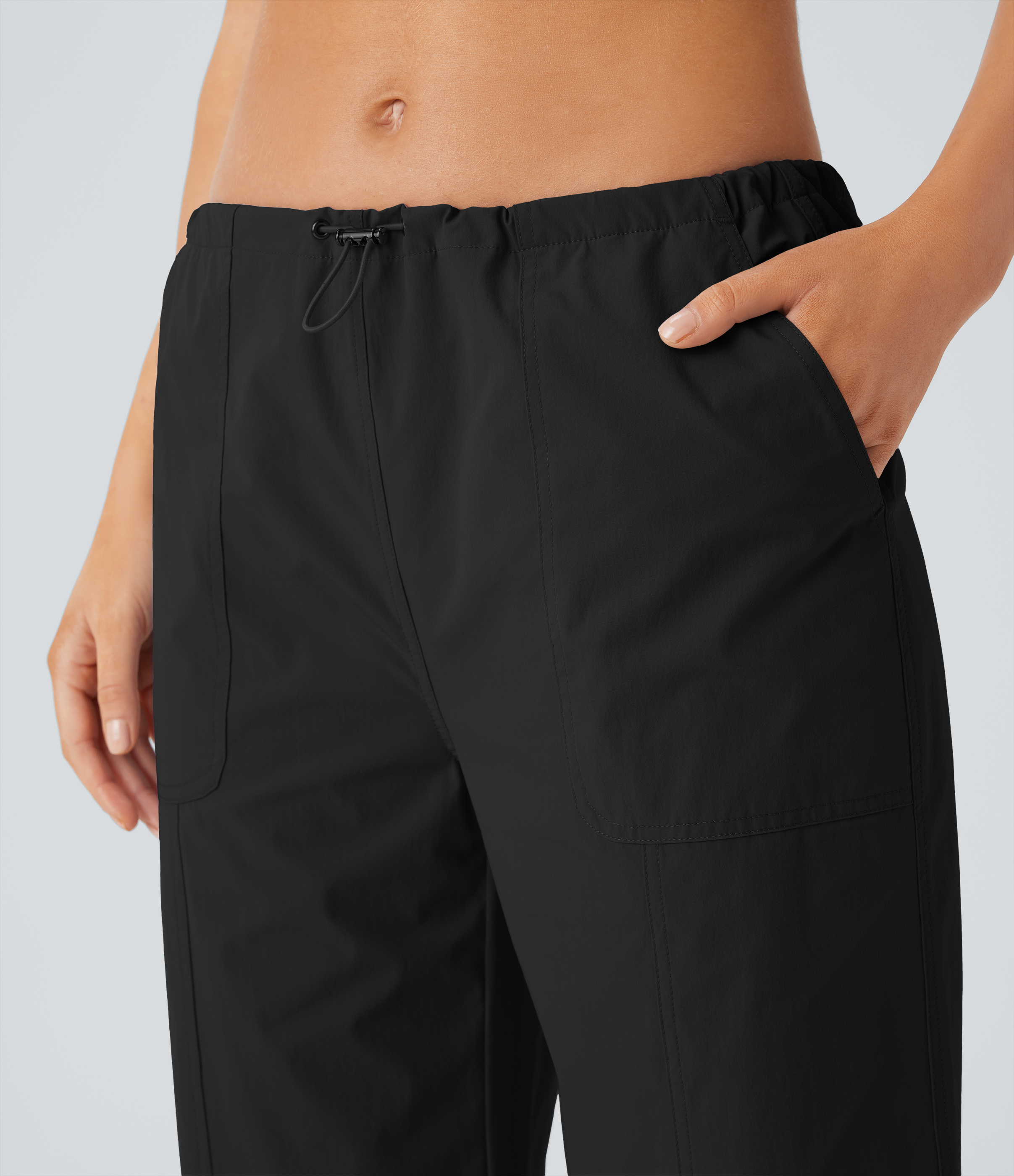 Halara Water Repellent Wear-Resistant Low Rise Adjustable Drawcord Side Pocket Straight Leg Yoga Pants  - Black - S(regular) 