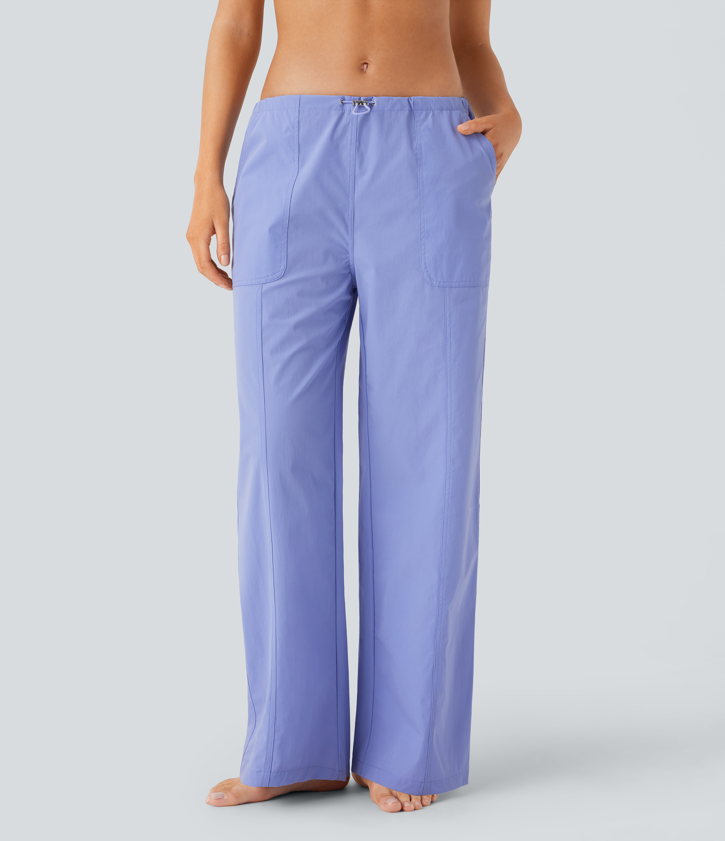 Halara Water Repellent Wear-Resistant Low Rise Adjustable Drawcord Side Pocket Straight Leg Yoga Pants  - Azure Haze - XL(regular) 